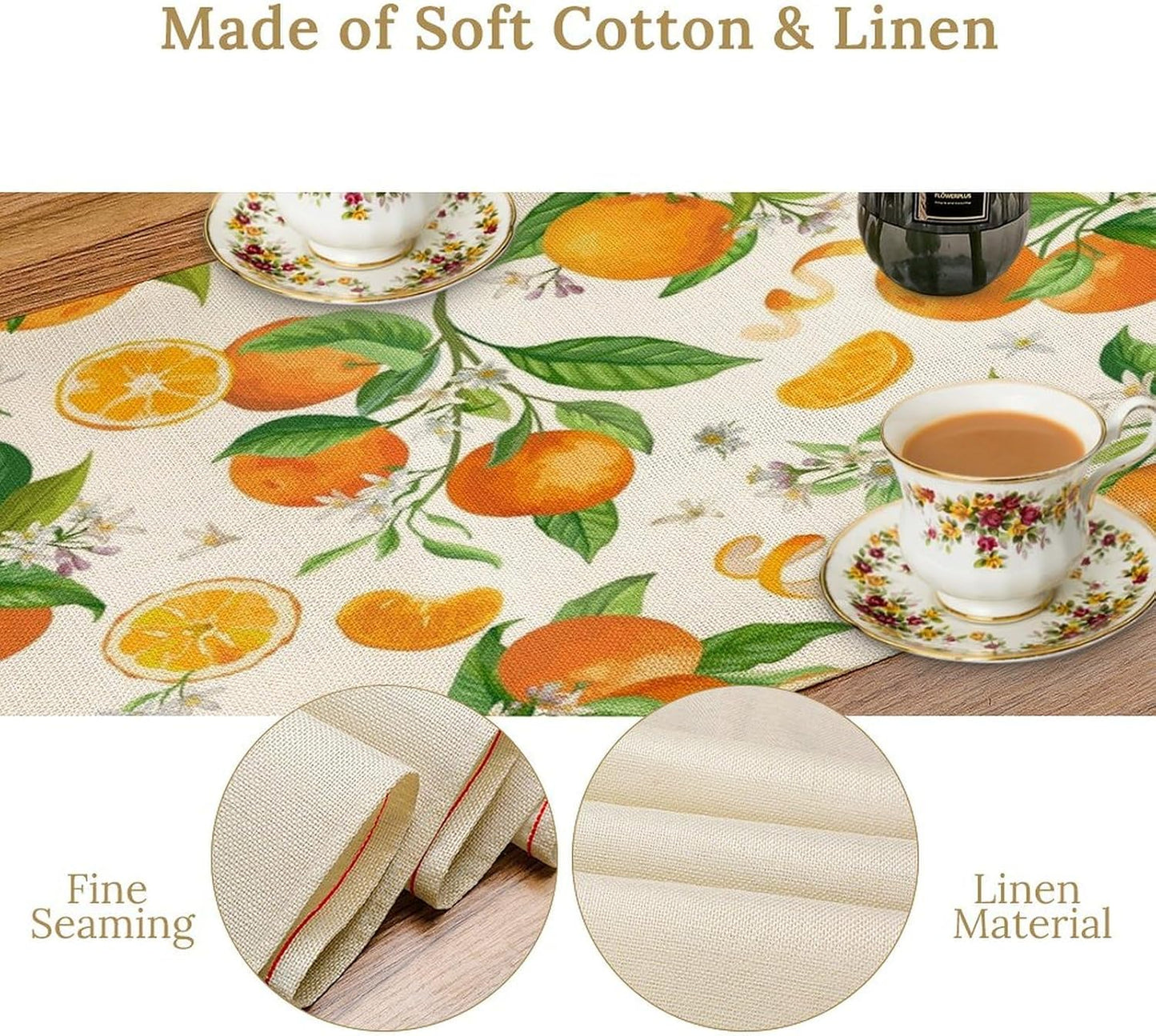 Spring Summer Orange Table Runner Vintage Citrus Lemon Fruit Mandarin Floral Dinner Runner for Farmhouse Baby Shower Party Holiday Home Kitchen Dining Table Decor 13x90