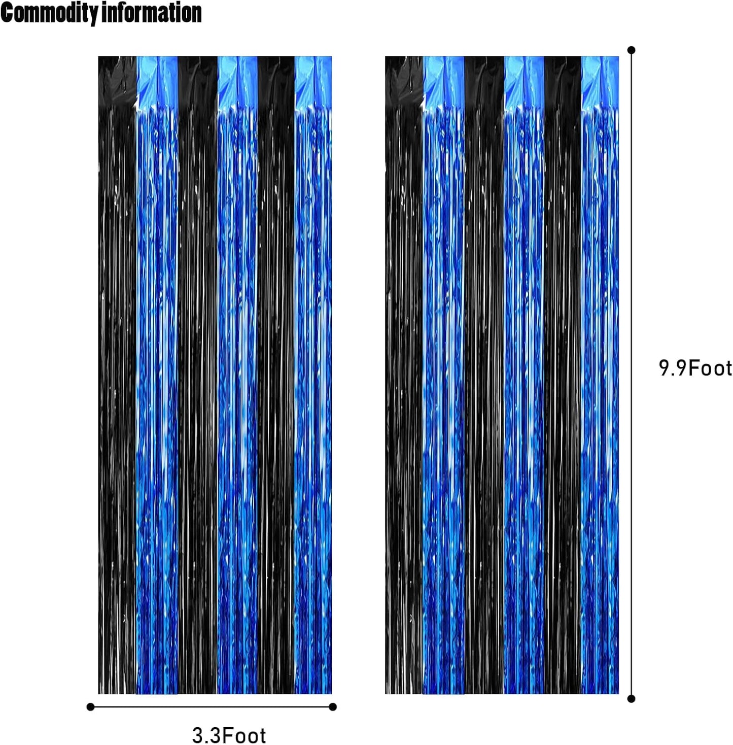 CANREVEL 2 Pack 3.3x8.2 Feet Black and Blue Foil Fringe Backdrop Curtains, Tinsel Streamers for Ocean Birthday Party Decorations, Graduation, Halloween, Under The Sea, Disco Party