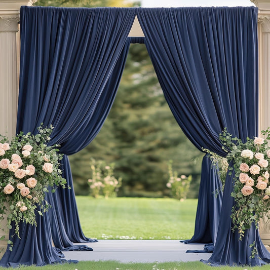 50×12ft Navy Blue Wrinkle Free Backdrop Curtain for Wedding Parties, 10 Panels 5×12ft Long Soft Silky Polyester Backdrop Drapes Photo Back Drop Curtains for Birthday Photography Background Cloth
