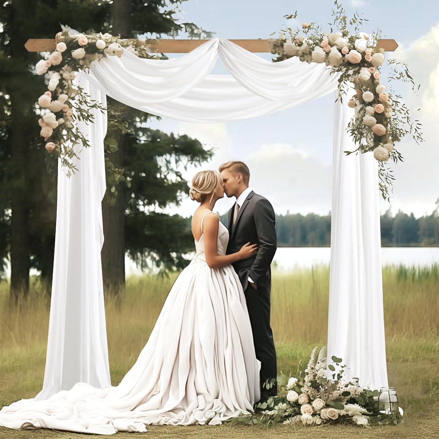 Wedding Arch Draping Fabric 1 Panel 30" X 20FT Sheer Arch Drapes Fabric White Backdrop Curtains for Wedding Arbor Ceremony Birthday Party