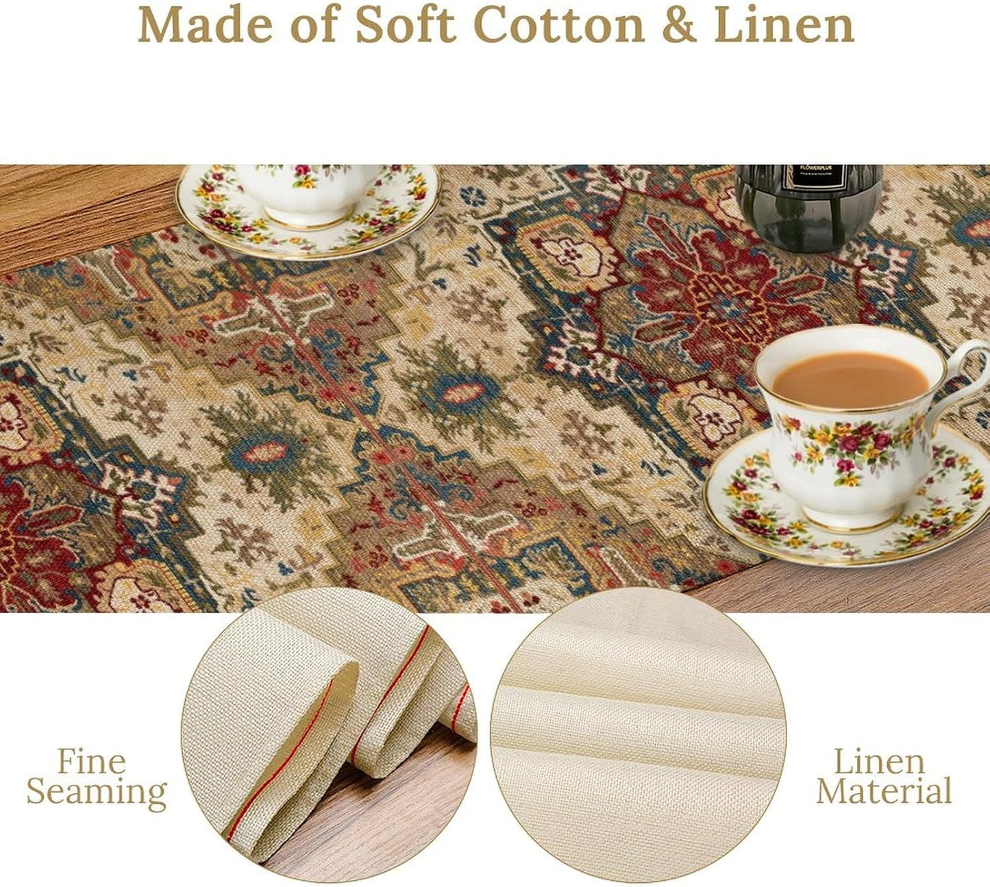 Boho Bohemia Style Table Runner, Vintage Yellow Brown Retro Flower Rustic Country Style Floral Print Pattern for Home Kitchen Table Decor Dining Coffee Room Garden Party Decor 13x120in