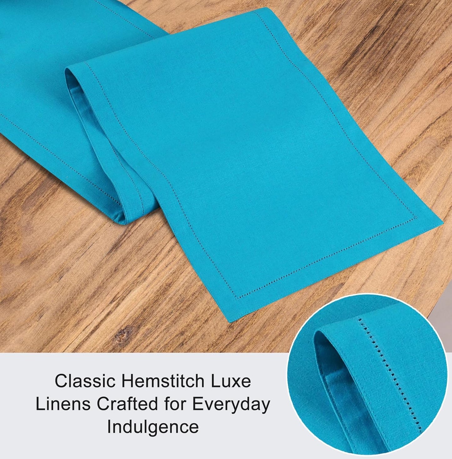 Ruvanti Linen Table Runner 90 Inches, Classic Hemstitch, Washable, Reusable, Non-Slipping, Stain Resistant- Perfect for Parties, Weddings, Dinners, Thanksgiving, Christmas, Indoor use – Blue