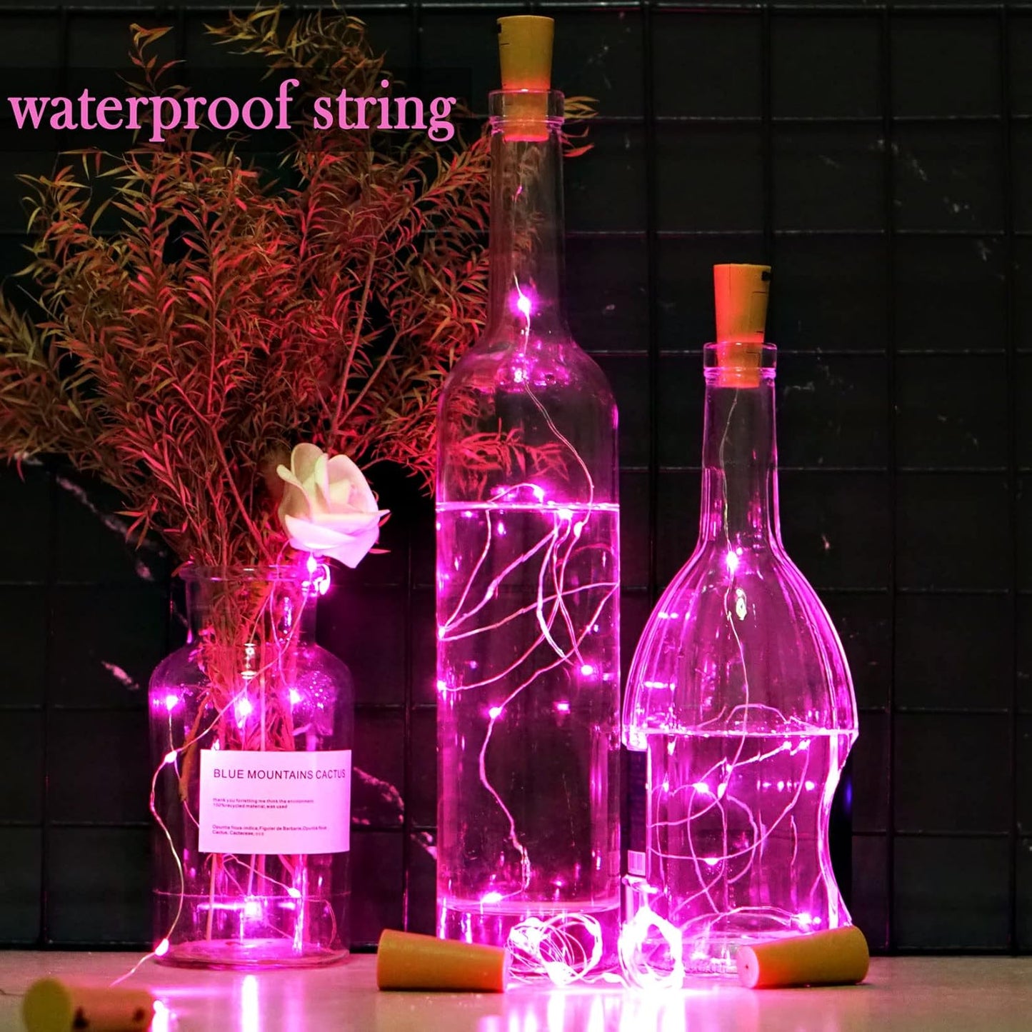 Wine Bottle Lights with Cork 15Pack 10 LED 40 Inches Battery Operated Silver Wire Liquor Fairy Mini String Lights for Party Christmas Halloween Wedding Decoration (Pink)