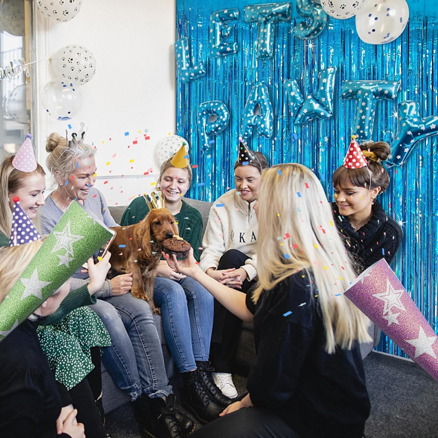 Tinsel Curtain Party Backdrop Blue Birthday Decorations 5 Packs Glitter Foil Fringe Curtain Party Decor Streamers Photo Booth for Birthday Christmas Wedding Halloween Graduation Decorations