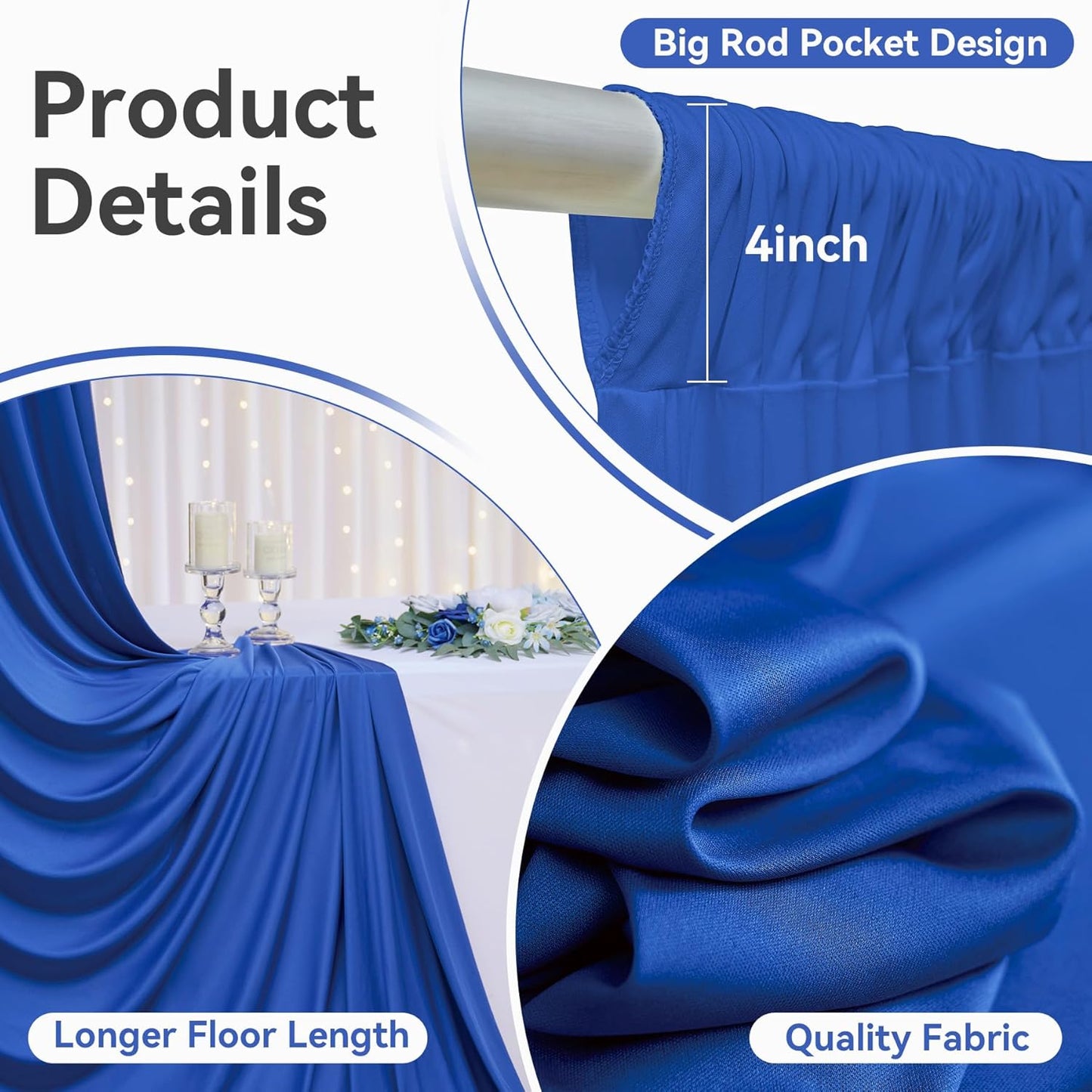 40ftx12ft Wrinkle Free Royal Blue Backdrop Curtain, 8 Panels 12FT Height Royal Blue Wedding Backdrop Drapes, Silky Polyester Back Drop Cloth for Birthday Photography Background Party Backdrop Draping