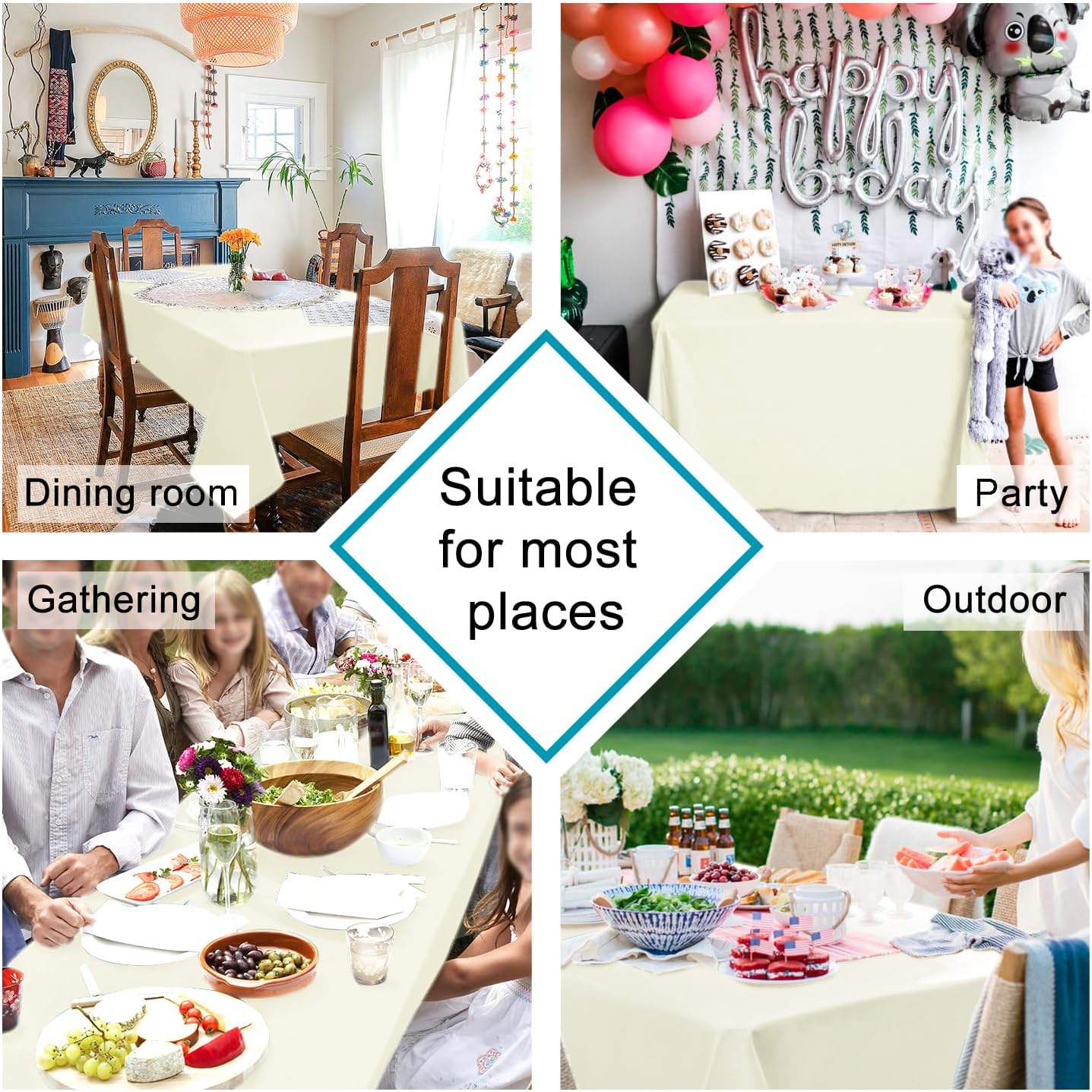 Hiasan Champagne Tablecloth for Rectangle Tables - Waterproof Washable Polyester Fabric Table Cloth for Buffect Dining Birthday Party, 54 x 108 Inch