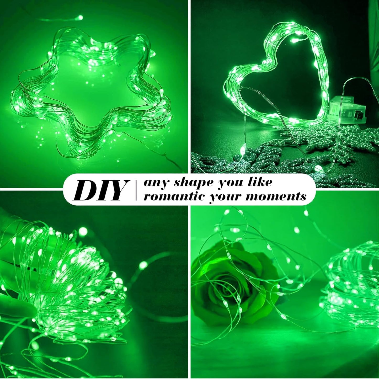 ZGWJ 50 Pack Fairy Lights Battery Operated, 7ft 20 Mini LED Fairy String Lights Silver Wire 3 Modes for DIY, Parties, Wedding, Bedroom, Halloween Christmas Decoration Green