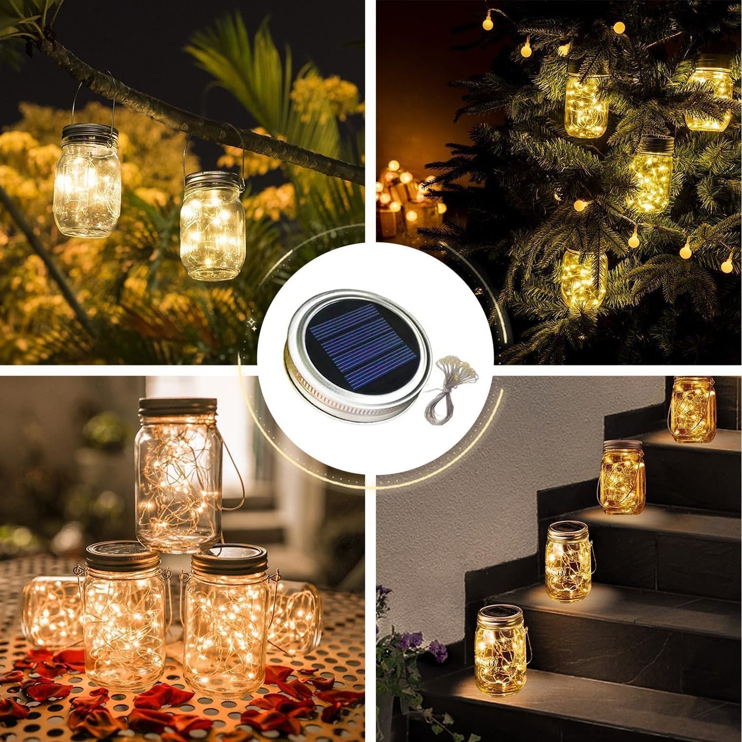 6 Pack Solar Mason Jar Lights for Outside, 30 LED Solar Mason Jar Lids Fairy Lights with 6 Hangers(No Jars) Outdoor Waterproof for DIY Patio Garden Yard Lawn Party Wedding Decoration Warm White