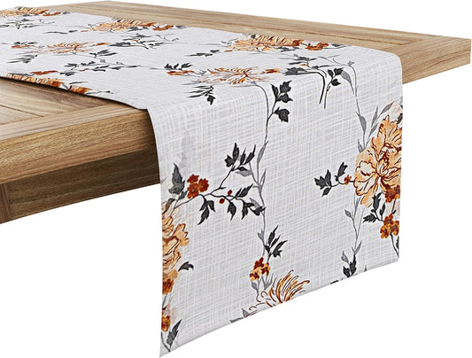 Ruvanti 100% Cotton Table Runner 72 Inches Long, Non-Slip, Stain Resistant, Washable & Reusable Table Runners Perfect for Wedding, Parties, Christmas, Holiday, in-Door use - Grey Floral