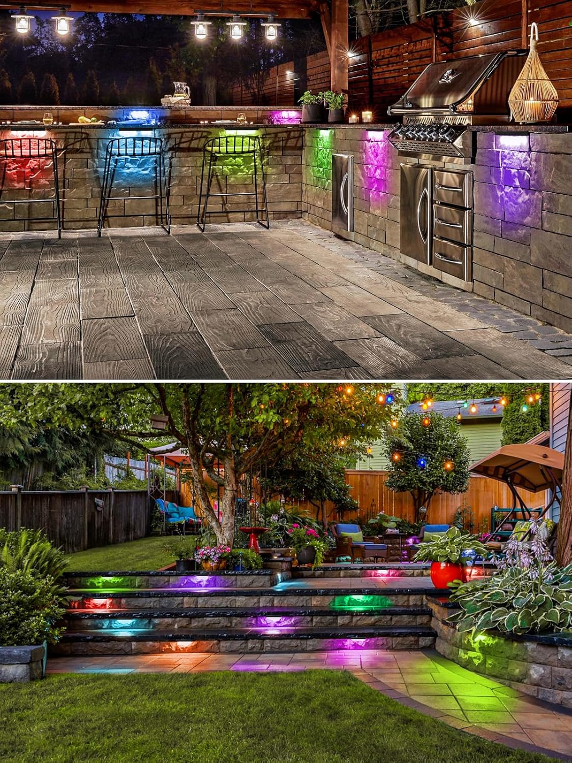 5W RGB Retaining Wall Lights 7 inch LED Hardscape Lighting Color Changing Low Voltage Landscape Paver Lights 12V 24V Step Lights Outdoor IP66 Waterproof Stair Lighting (8 Pack+Connectors)