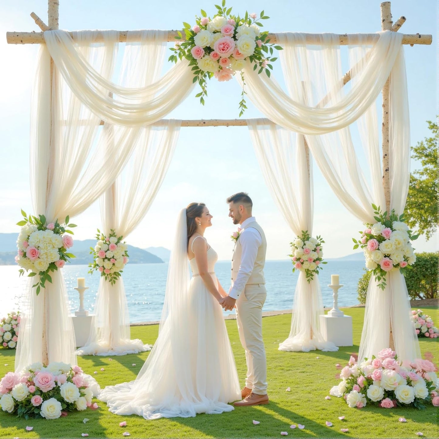 Wedding Arch Draping Fabric Backdrop 1 Panel 30" x 19Ft Ivory Drapes Curtains for Wedding Reception Sheer Tulle Backdrop Curtain for Ceremony Birthday Party Baby Shower Arbor Ceiling Decorations