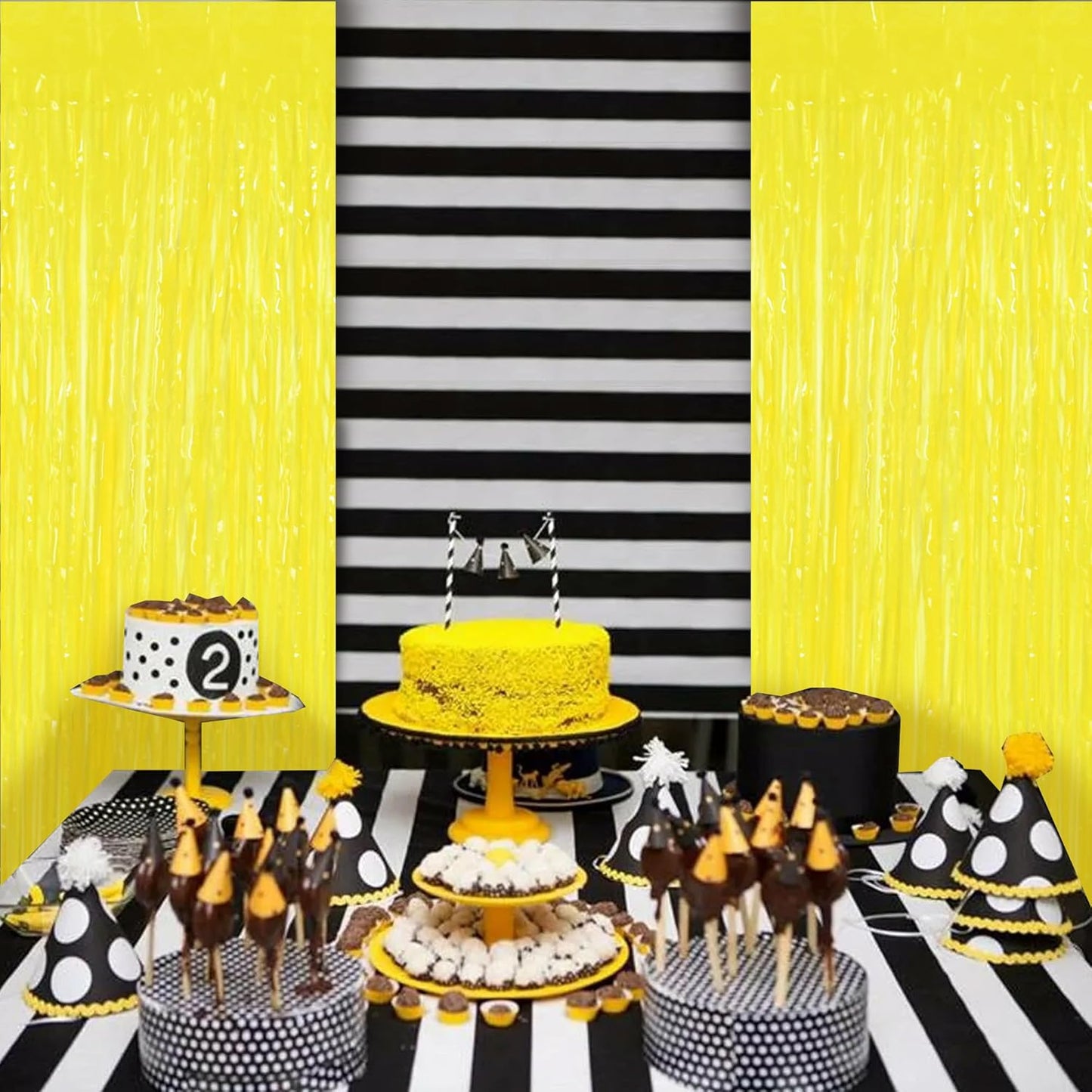 BEISHIDA 2Pcs Gold Door Streamer Fluorescent Gold Backdrop Blue Foil Fringe Curtains Tinsel for Birthday Baby Shower Halloween Backdrop Wedding Party Decoration (3.28 ft x 6.56 ft)