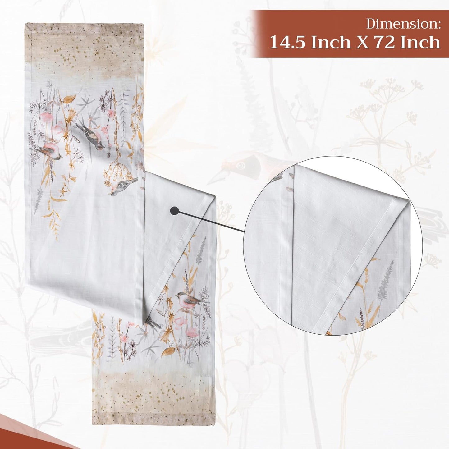 Maison d' Hermine Table runner 100% Cotton Single Layer Table Runners 72 inches long Decorative for Home Kitchen Dining Party Wedding Bridal Shower Spring Summer (Meadow Florals - Beige, 14.50" x 72")
