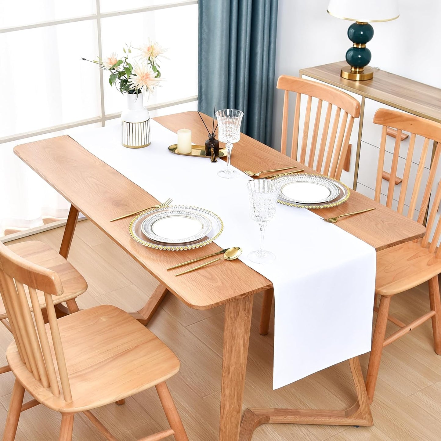 Farmhouse White Table Runner Dining Table Runners 48 Inches Long Coffee Table Runner for Dresser Living Room Bedroom Holiday Party Banquet 12X48 Inch