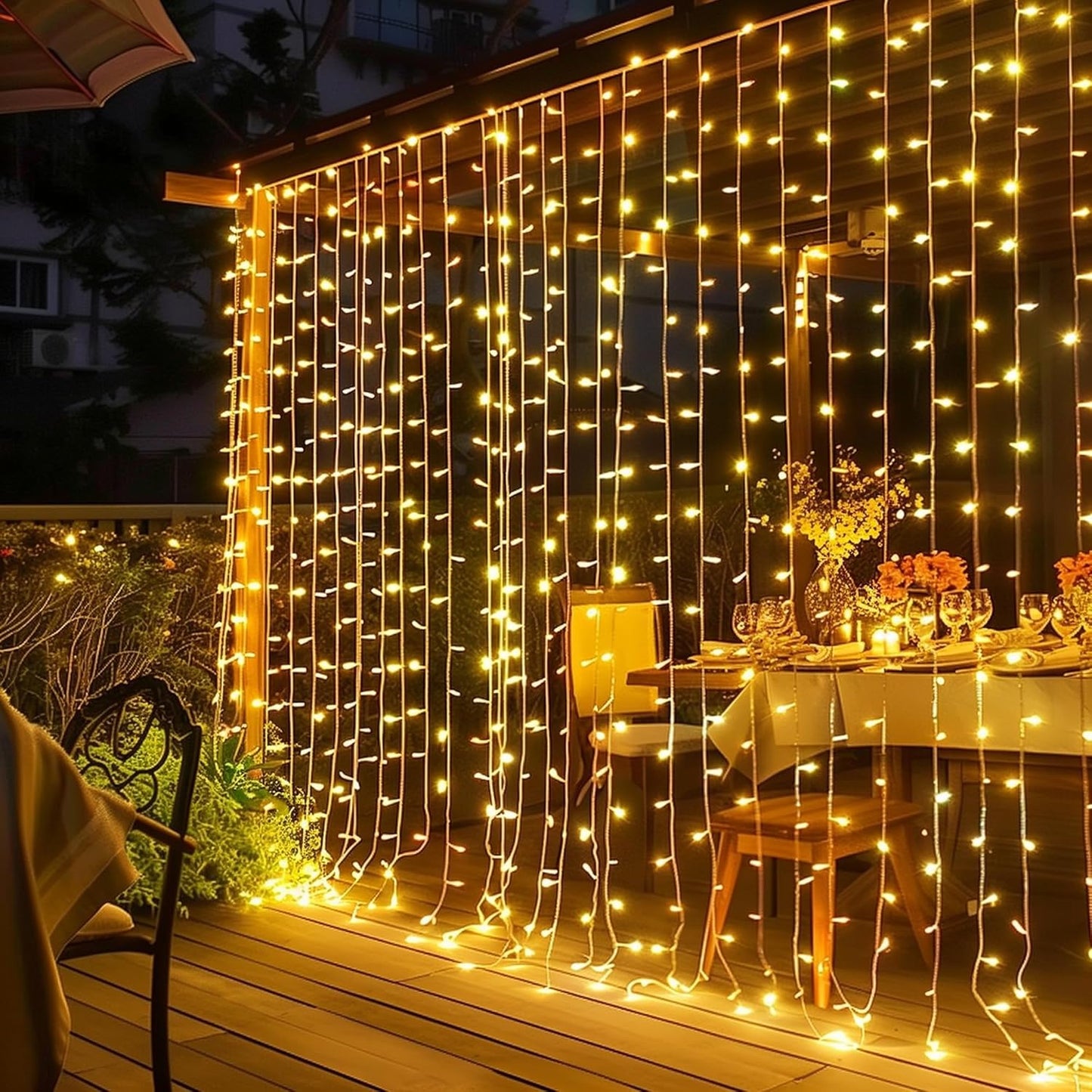 Dazzle Bright 300 LED Curtain Lights, Plug in Fairy Curtain Lights for Bedroom, Christmas Hanging String Lights Outdoor for Window Backdrop Wall Wedding Patio Indoor Dorm Party Decor, Warm White