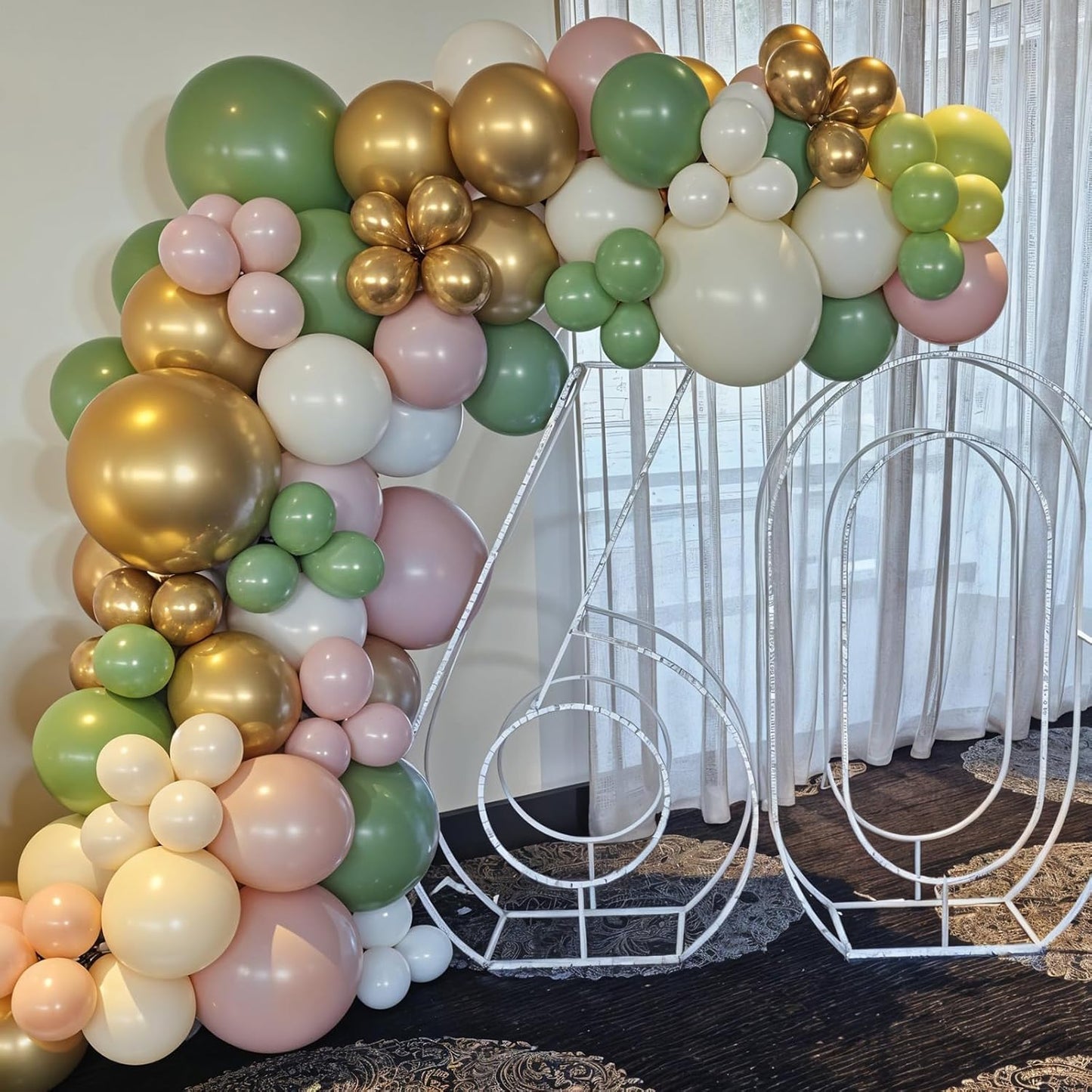 Pink and Green Balloons, 12 Inch Retro Sage Green Pink Nude Metallic Gold Confetti Balloons with Heart Foil Balloon for Girls Jungle Woodland Birthday Safari Baby Shower Party Decorations