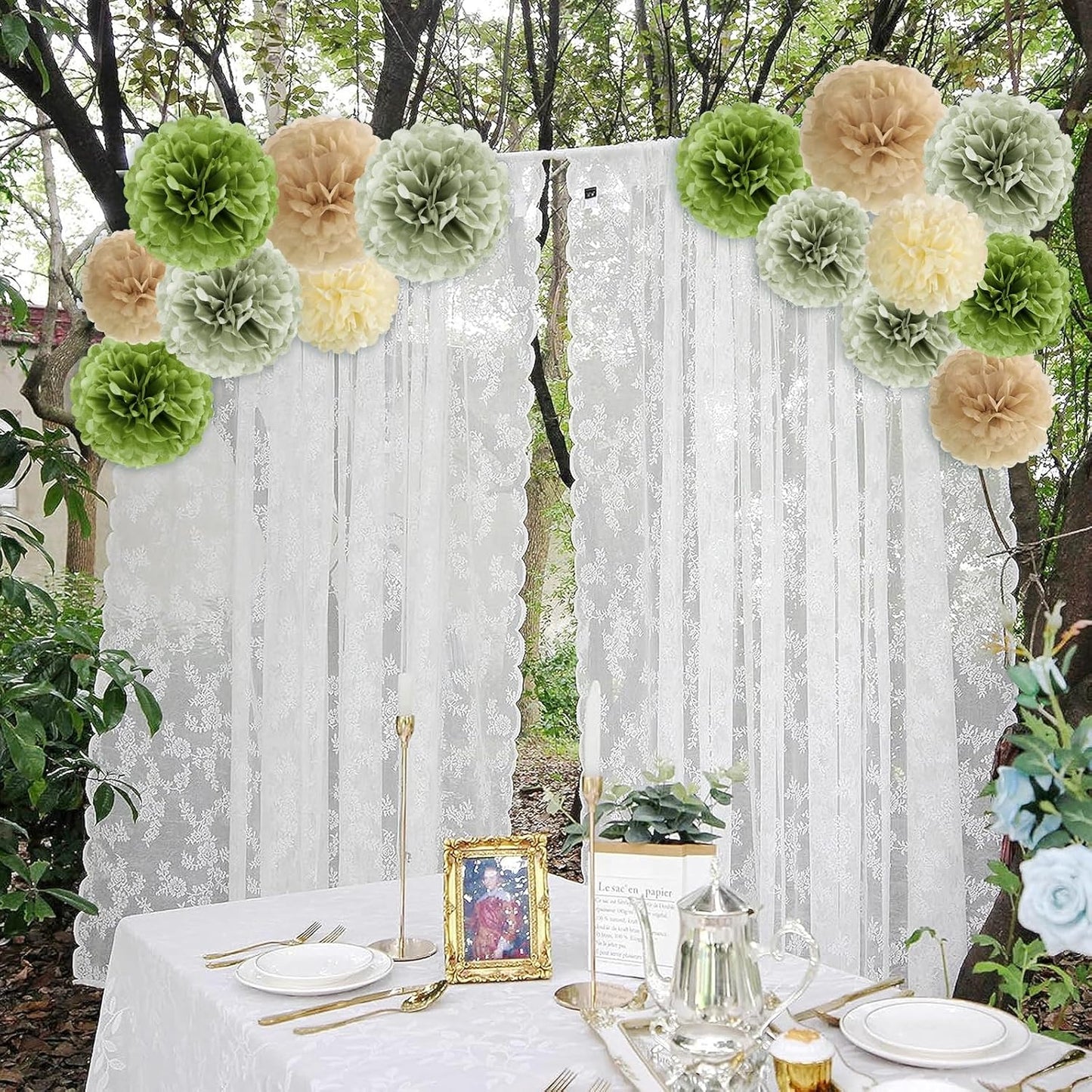 Olive Sage Green Tissue Paper Pom Poms Safari Jungle Party Decorations Paper Flowers Decorations Natural Green Boho Hanging Décor for Birthday Baby Shower Bridal Wedding Party Supplies