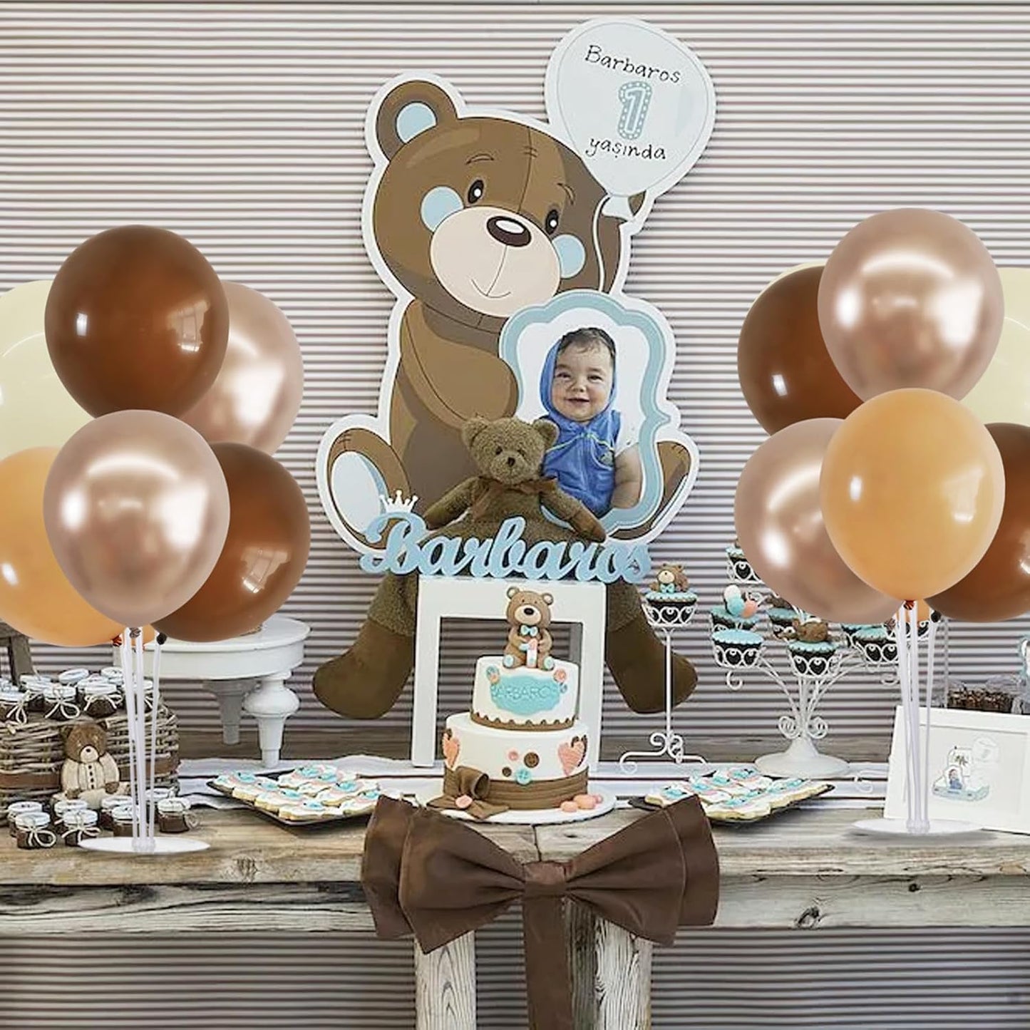 TONIFUL 4 Set Brown Champagne Gold Balloon Stand Centerpiece Table Decorations for Baby Shower Wedding Engagement Bridal Shower Anniversary Thanksgiving Decor Brown Birthday Party Decorations