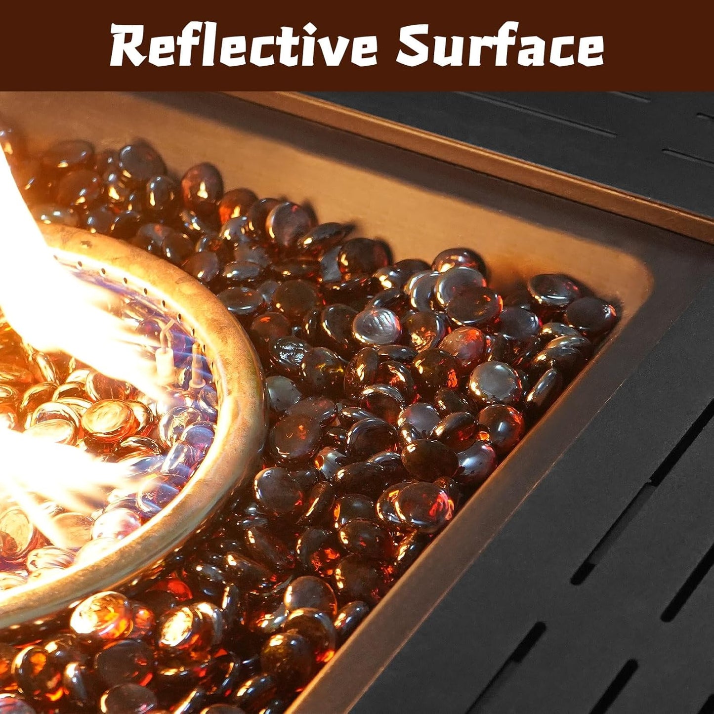 Fire Glass Rocks, Amber Beads for Propane Fire Pit, Fireplace and Outdoor Decorative. 3/4 High Luster 10LB Round Firepit Glass