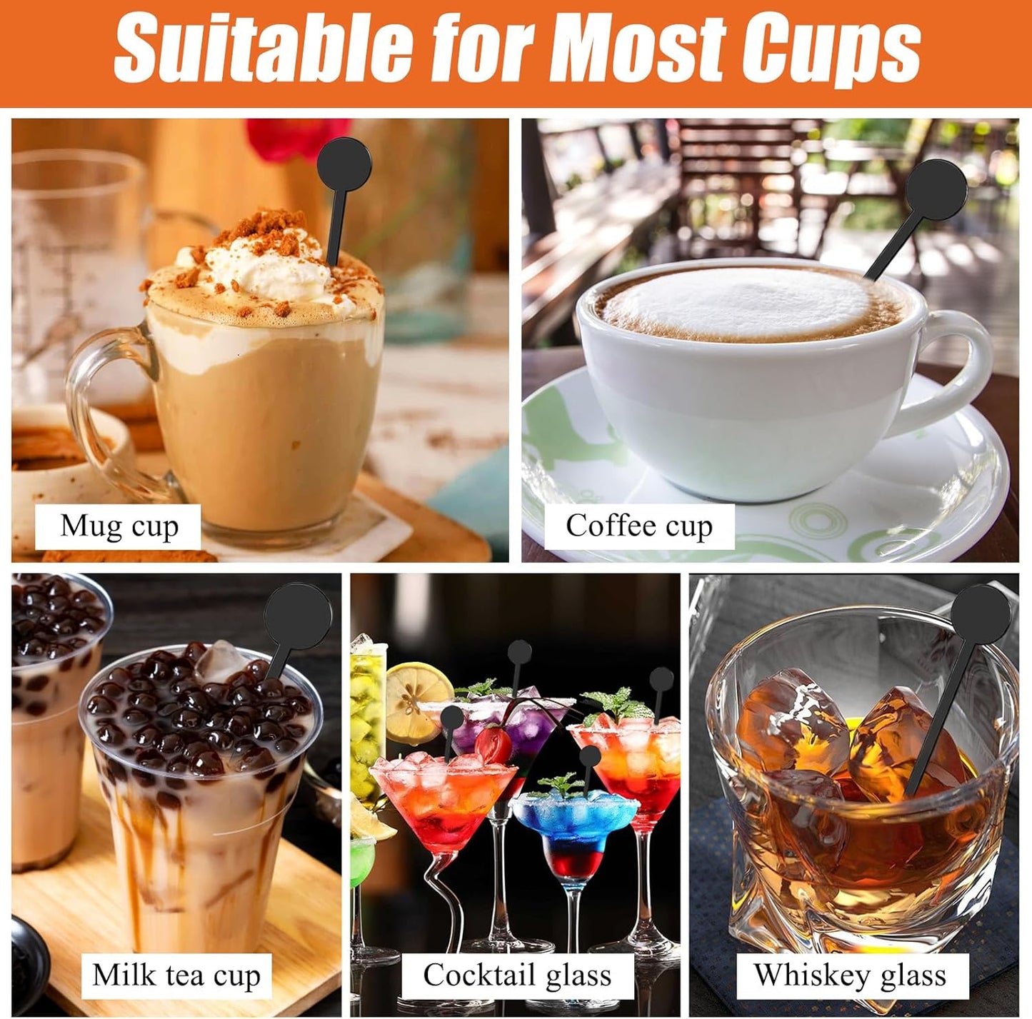 240Pcs Drink Stirrers Cocktail, 7 Inches Disposible Plastic Swizzle Sticks with Disc Top, Mixing Rod for Bar Drinks,Wedding Drinks,Coffee Stir,Whiskey Beverage（Black）