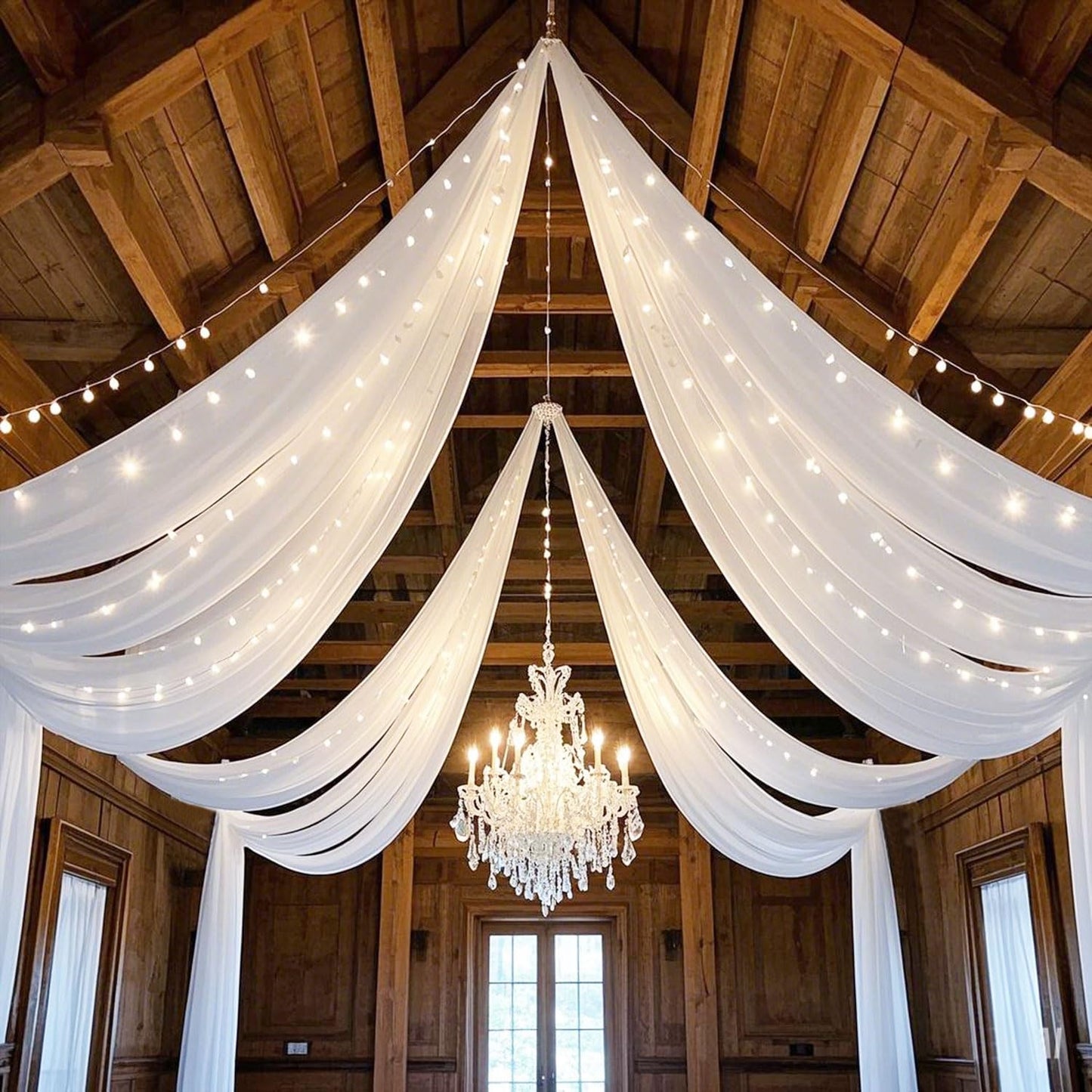 Ceiling Drapes Wedding Arch Draping Fabric White 5FTx20FT 2 Panels Arch Decorations for Ceremony Chiffon Drapery for Arbor Chiffon Backdrop Voile Sheer Curtains for Party Tent Ceiling Drape Outdoor