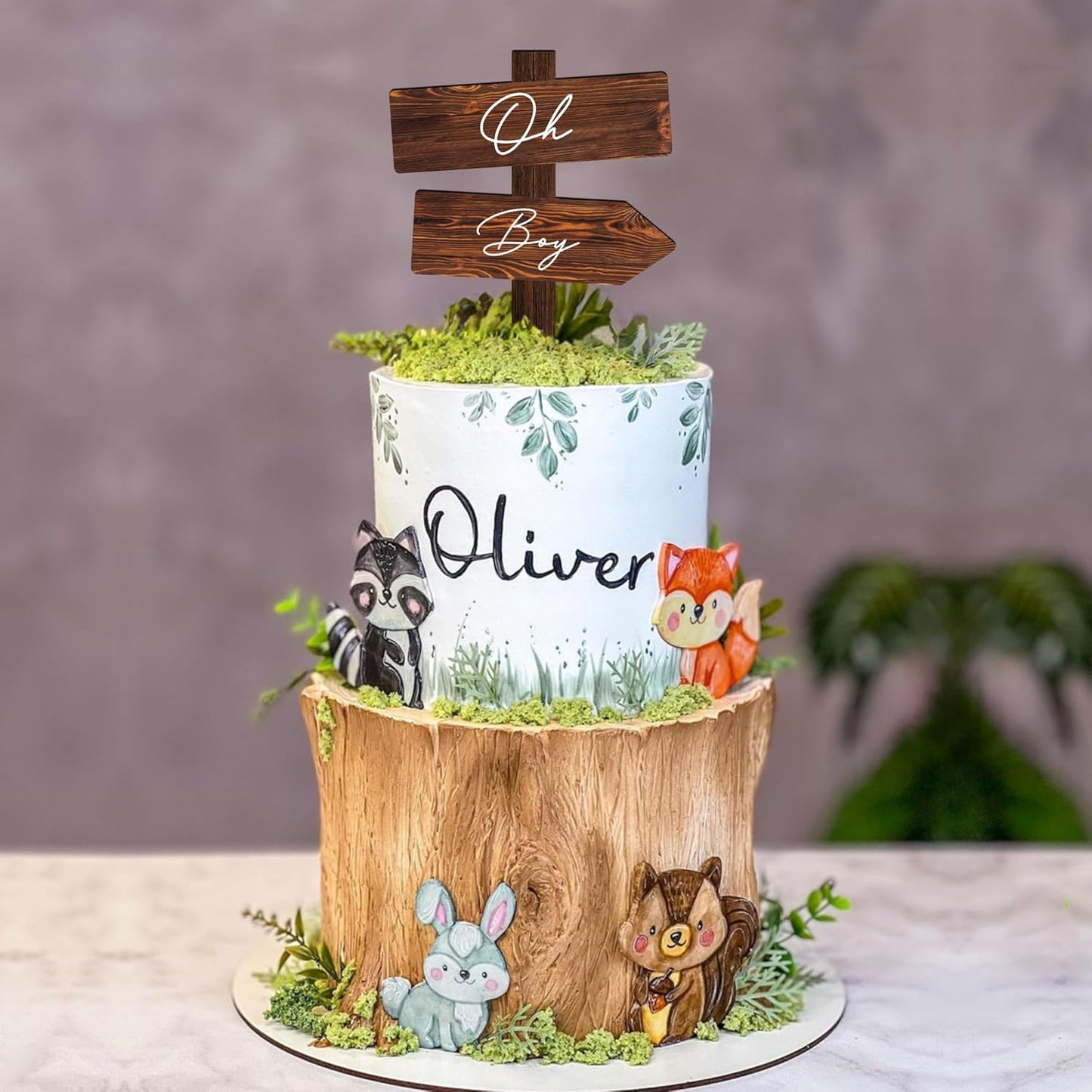 Rustic Oh Boy Cake Topper in Wood Baby Shower Gender Reveal Party Cake Decoration
