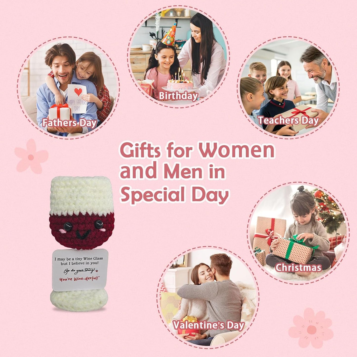 Handmade Mini Wine Glass Crochet,Birthday Gift for Wine Lovers,Funny Emotional Support Crochet Wineglass,Home Bar Happy Hour Accessories for Men Women Drinkers,Fashion Decoration