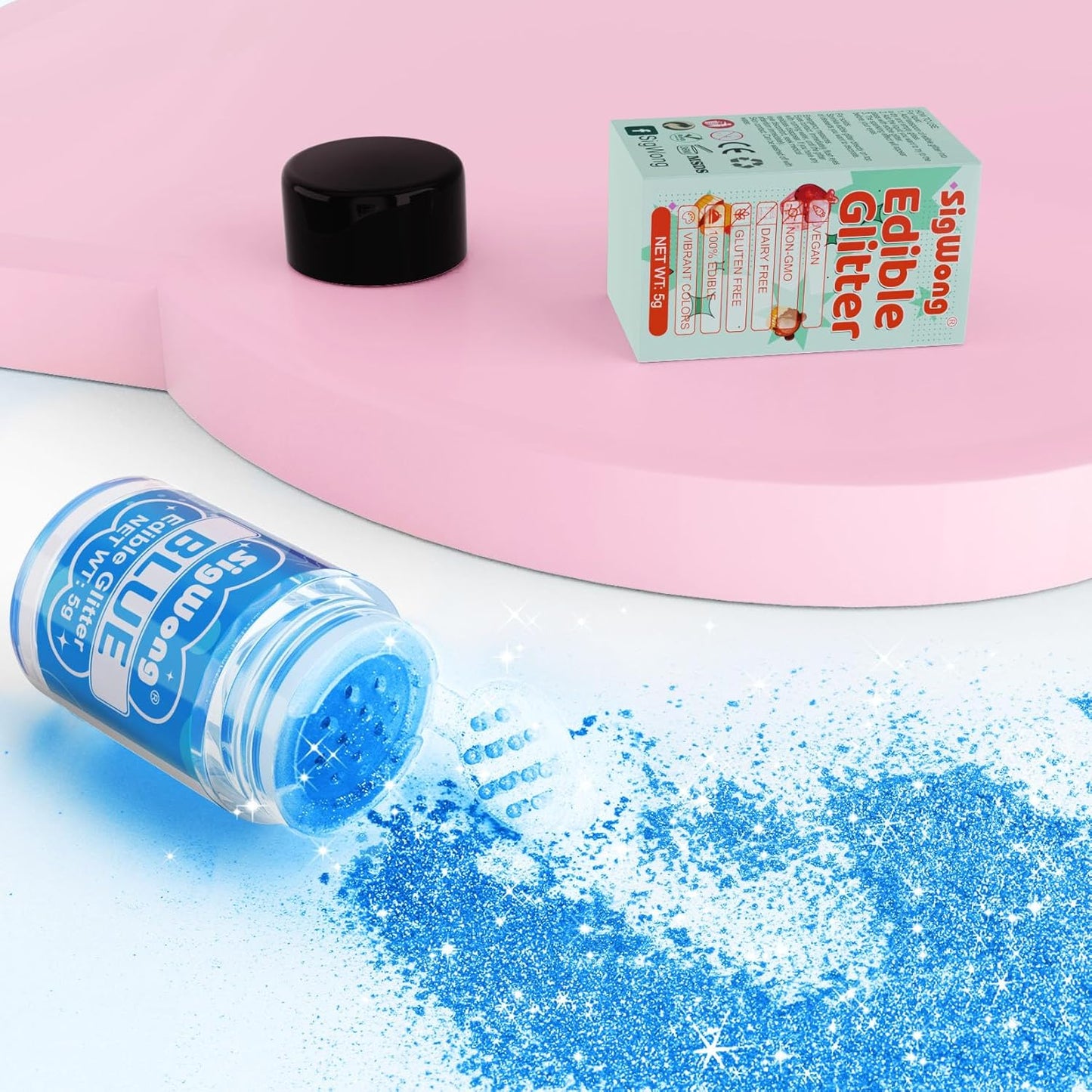 Blue Edible Glitter - 5g Food Grade Cake Decorating Shimmering Glitter, Edible Sprinkle Luster Dust for Drinks, Chocolates, Fondant, Strawberries, Cupcakes, Candy, Cookie - Vegan