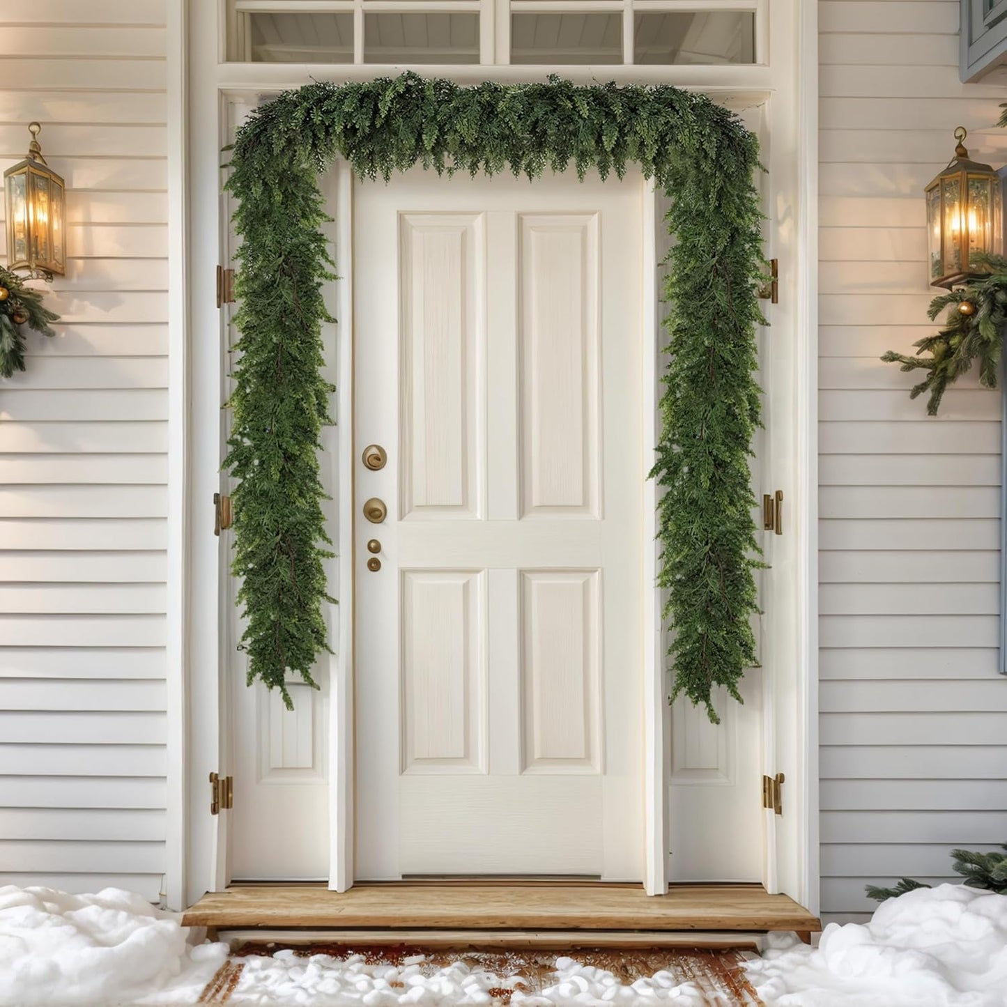 Realistic Christmas Garland for Mantle 6FT Real Touch Thick/Lush Artificial Cedar Garlands Christmas Decorations Indoor Christmas Garland for Stairs Railing Outdoor Fireplace Table Xmas Holiday Decor