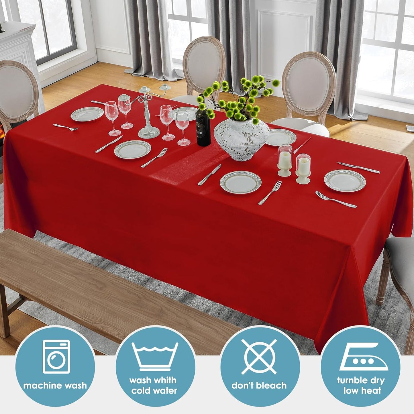 VidaFete 2 Pack 90 * 132inch Rectangle Table Cloth Polyester, Stain Wrinkle Resistant Polyester Dining Table Cover for Kitchen Dinning Party Wedding Rectangular Table Buffet Decoration(Red)