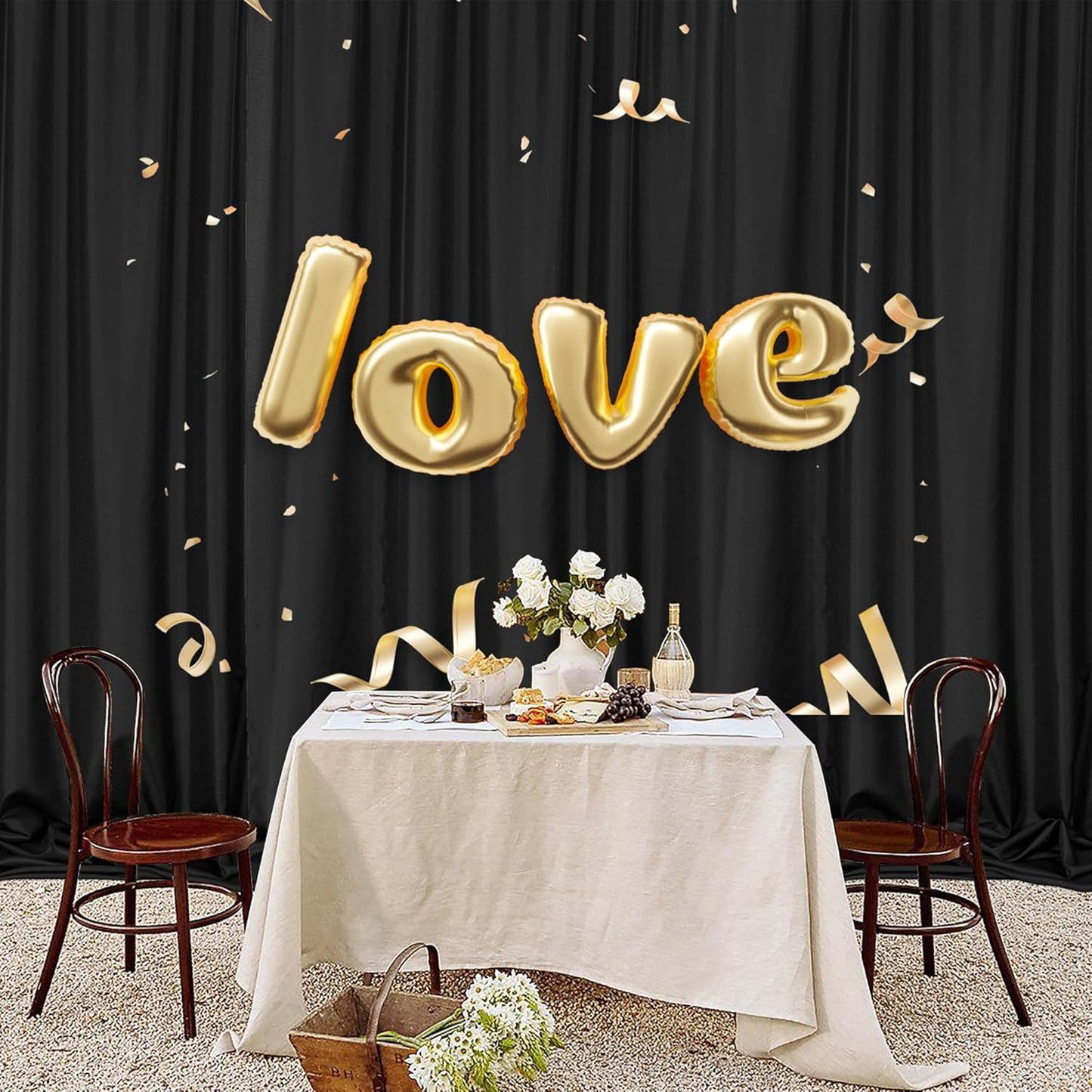 MEETSKY 4 Panels Black Backdrop Curtain for Party Wedding Ceremony 20ftx 10ft Photo Curtains Backdrop Drapes Fabric Backdrop Curtain Rod Pocket Decoration Birthday Party for Boys Men, 5ft x 10ft