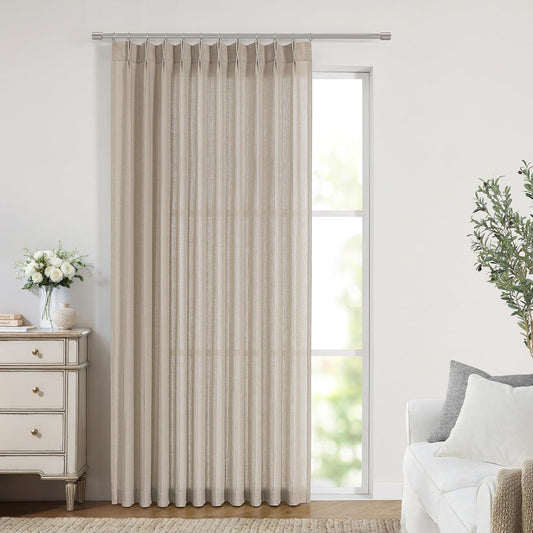 Vision Home Sand Pinch Pleated Semi Sheer Curtains Textured Linen Blended Light Filtering Window Curtains 108 inch for Living Room Bedroom Patio Pinch Pleat Drapes with Hooks 9FT 60" Wx108 Lx1