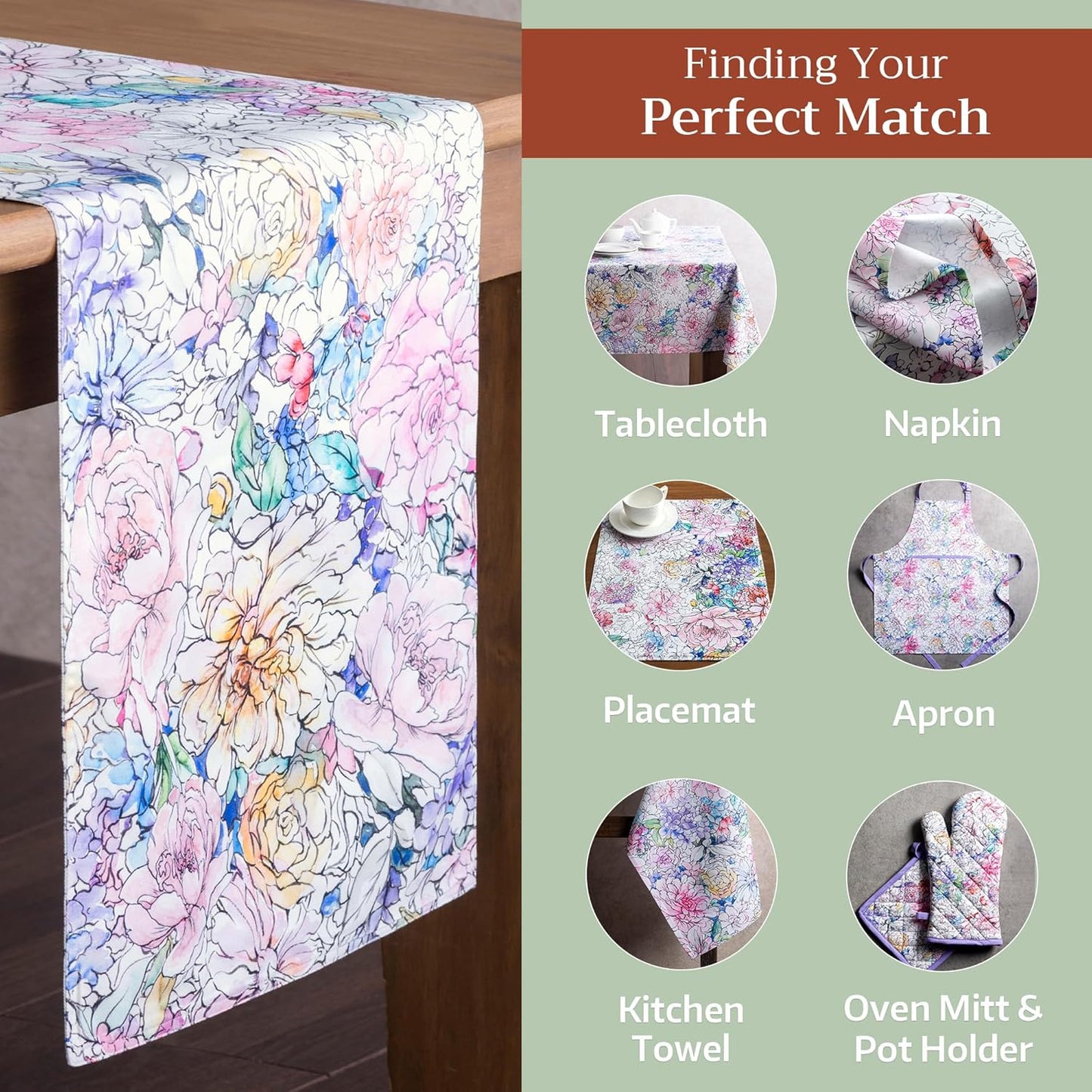 Maison d' Hermine Table Runner 100% Cotton Double Layer Table Runners 108 inches Long Decorative for Home Kitchen Dining Party Wedding Bridal Shower Spring Summer (Floral Love, 14.50" x 108")