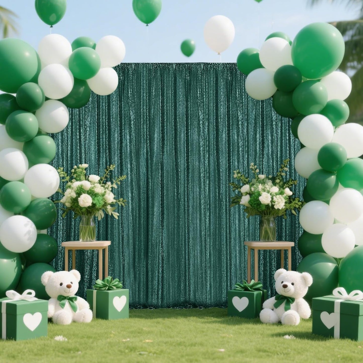 Dark Green Sequin Backdrop Curtain 4 Pieces 2FTx8FT Glitter Photography Backdrop for Party Wedding Birthday Christmas Decorations