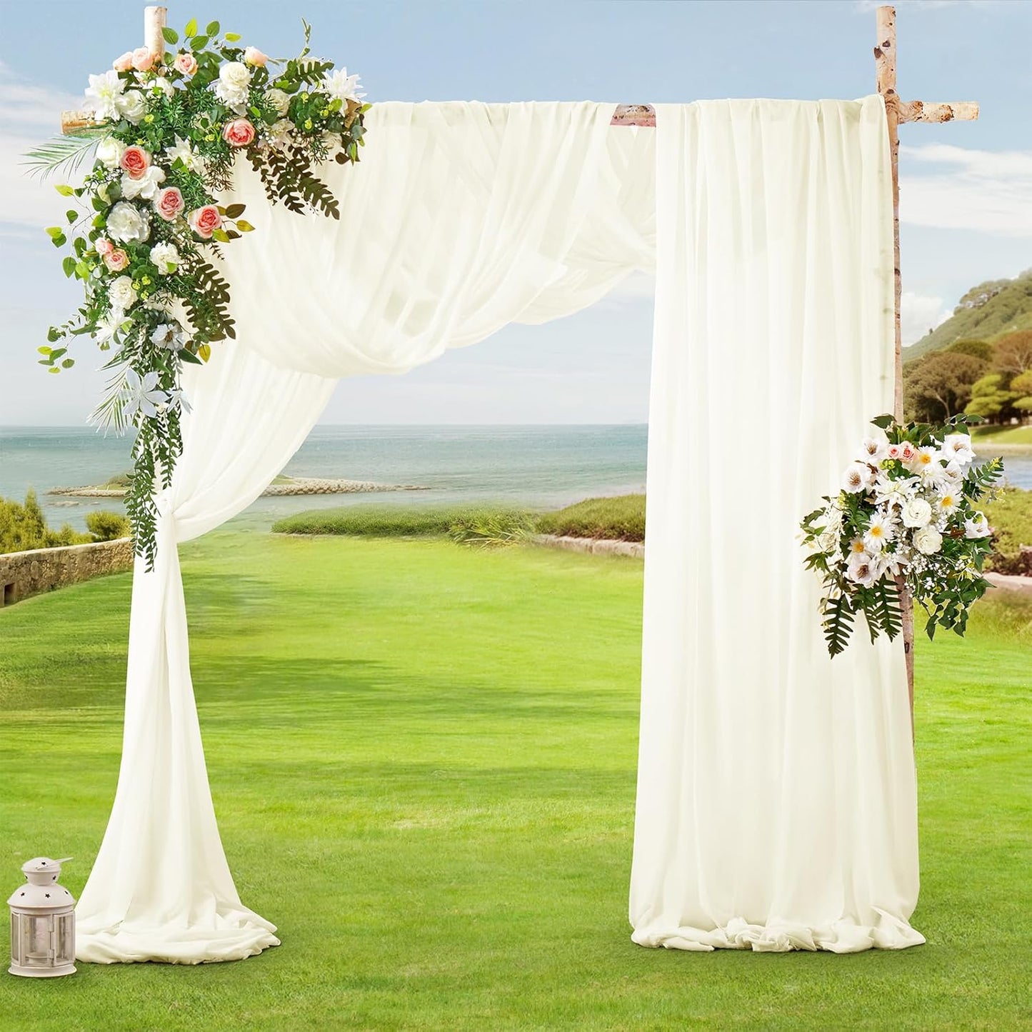 SiinvdaBZX 2 Panels Wedding Arch Draping Fabric 30" x 20Ft Ivory Sheer Chiffon Fabric Outdoor Extra Long Decorative Drapery Fabric for Party Ceremony Ceiling Curtain Backdrop
