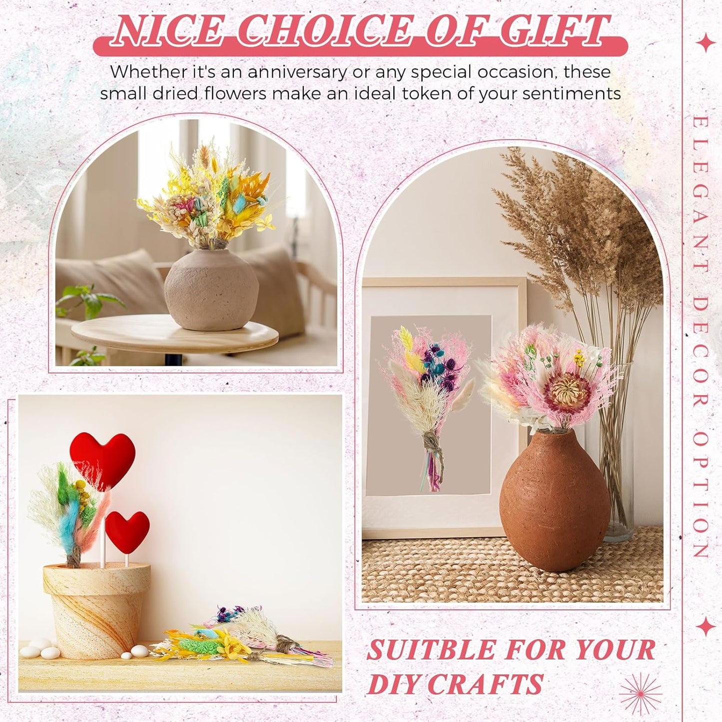 Layhit 12 Pack Boho Dried Flower Bouquet Mini Wedding Handmade Dry Flowers Decor for Vase Crafts DIY Photo Boutonniere for Men Floral Plant for Bridesmaid Gift Birthday Decor