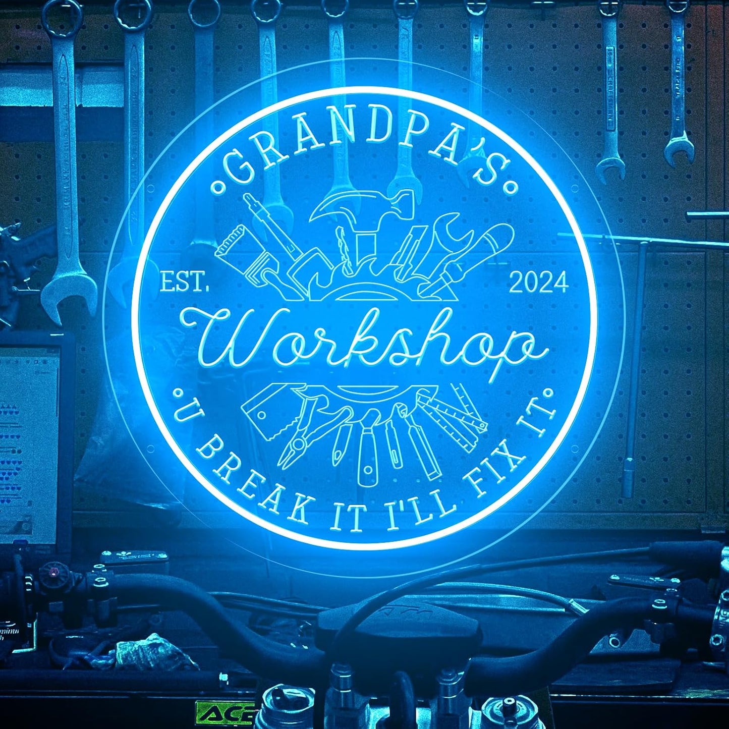 Custom Garage Neon Sign for Workshop, Personalized LED Wrench Tool Signs for Men Dad Gifts, Dimmable Customized Garage Light Up Signs for Carport Repair Shop Carbarn Man Cave Business Wall Decor