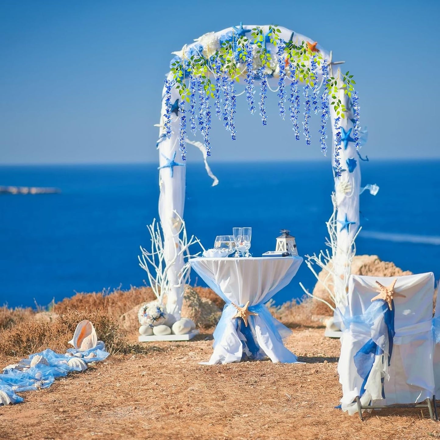 24 Pack Royal Blue Wisteria Hanging Flowers Garland, 3.77 Feet Artificial Flower Vines, Fake Wisteria, Artificial Vines Hanging Garland for Backdrop Outdoor Yard Garden Decor