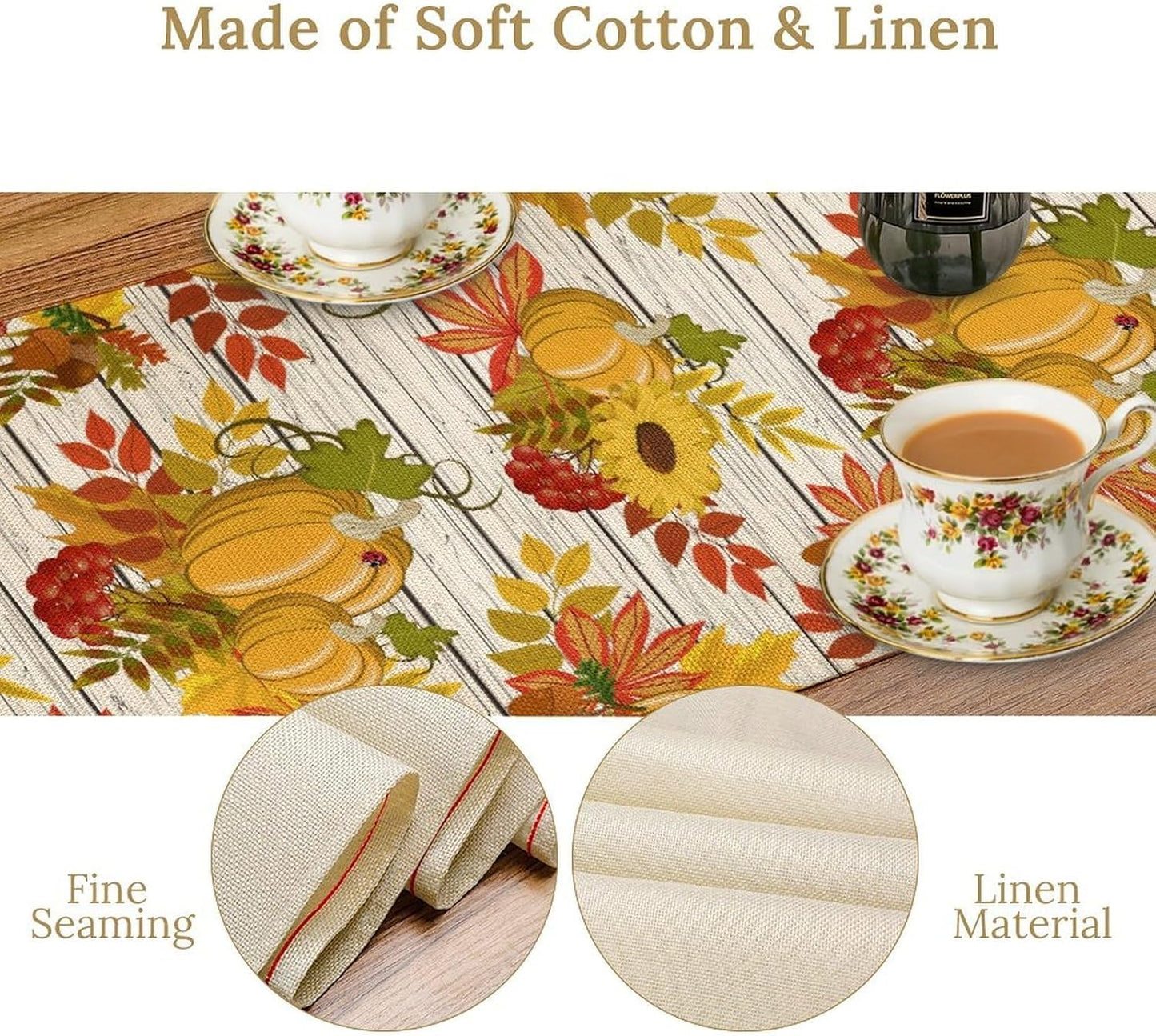 Autumn Table Runner,Seasonal Pumpkins Thanksgiving Kitchen Dining Table Decoration for Home Party Decor 13x90 Inch