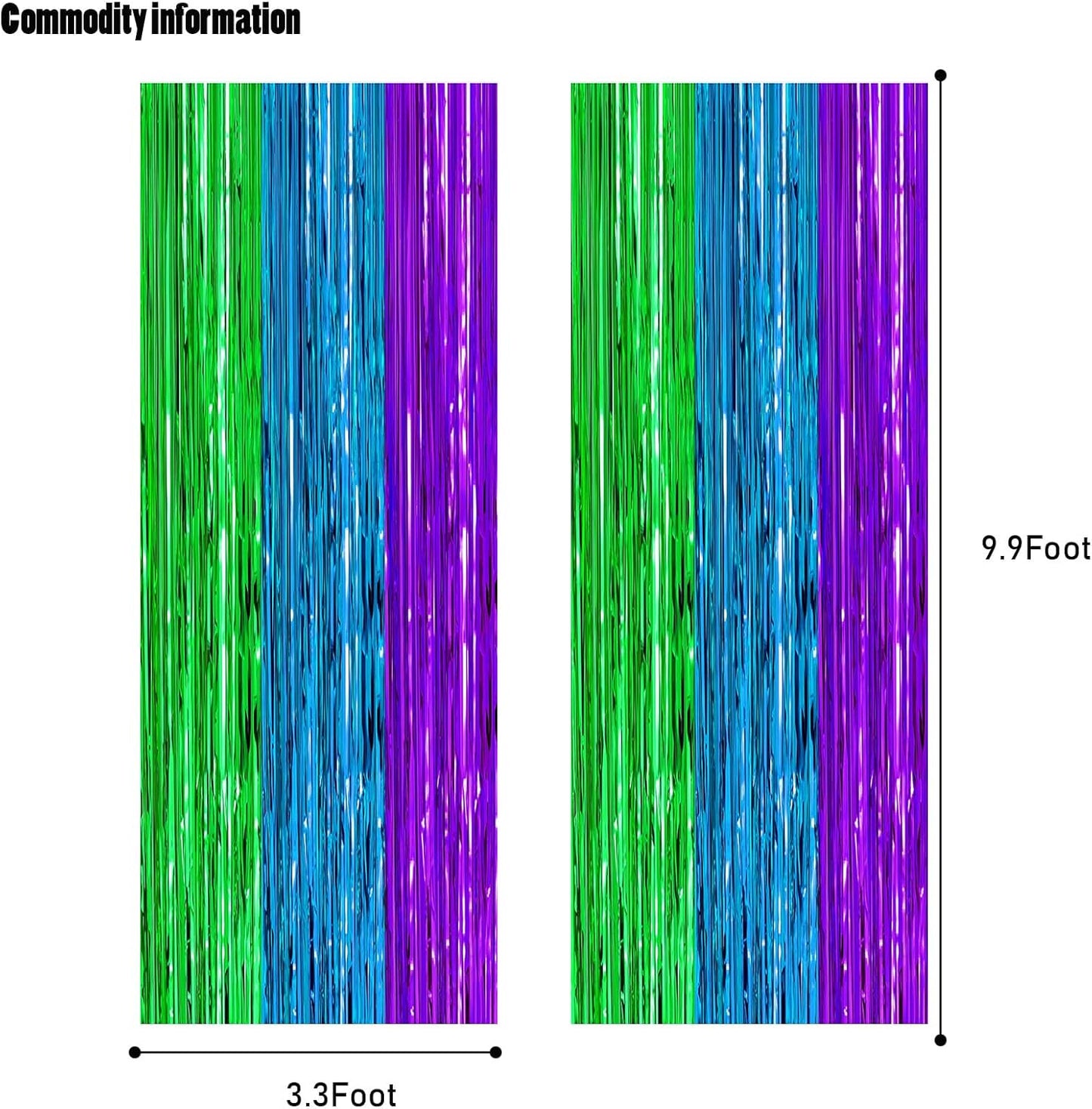 CANREVEL 2 Pack 3.3x8.2 Feet Green Blue and Purple Foil Fringe Backdrop Curtains, Tinsel Streamers Birthday Party Decorations, Photo Booth Props Backdrop for Graduation, Carnival, Baby Shower