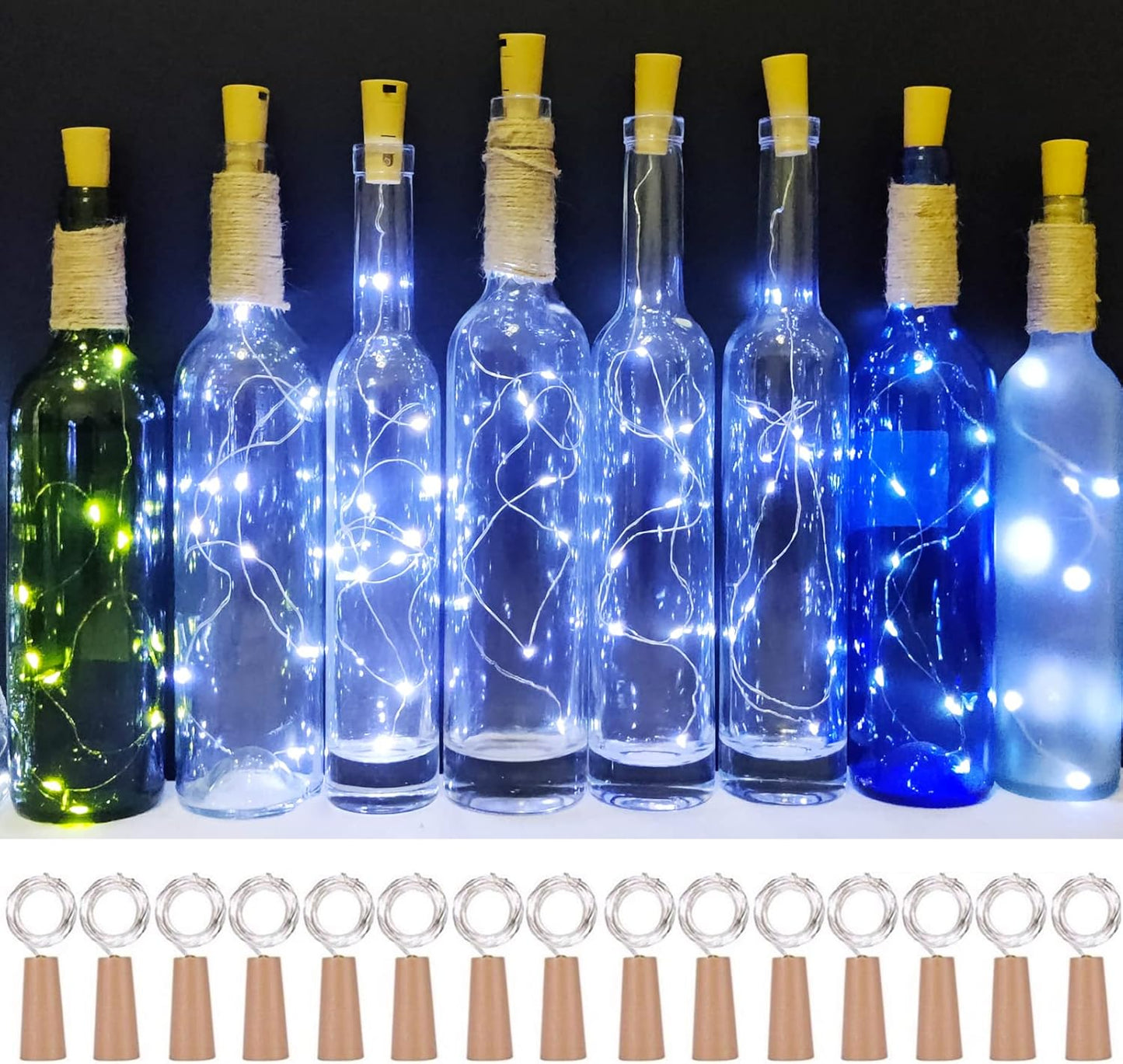 Wine Bottle Lights with Cork 15Pack 10 LED 40 Inches Battery Operated Silver Wire Liquor Fairy Mini String Lights for Party Christmas Halloween Wedding Decoration