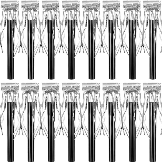 Skylety 18 Pcs Party Blower Noisemakers Party Squawkers Blowouts Whistles Fringed Noise Maker Musical Blowouts for Birthday Supplies(Black and Silver)