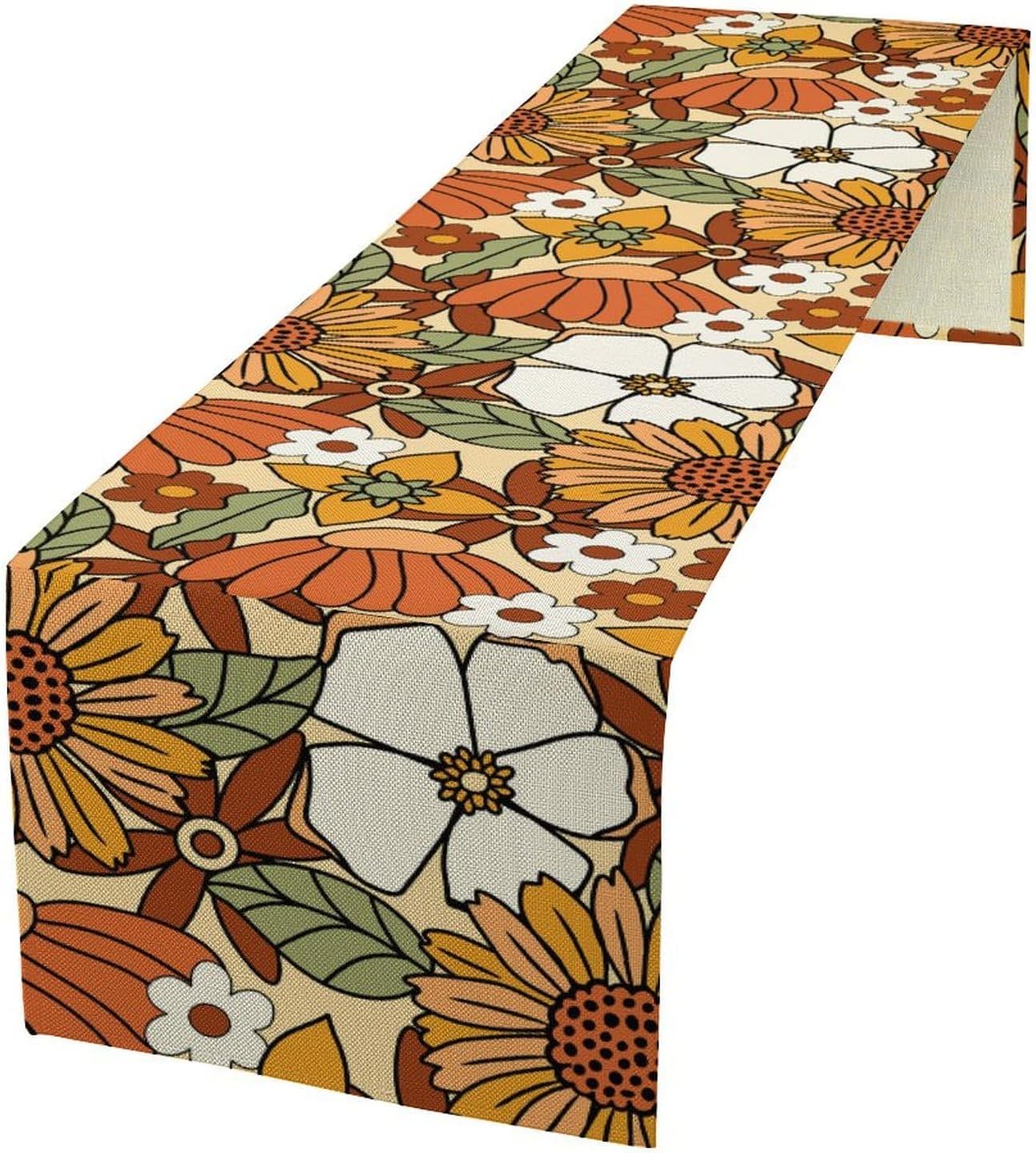 Vintage Floral Table Runner,Boho 70s Style Retro Flower Table Cloth Kitchen Dining Table Home Party Decoration 13x60 Inch