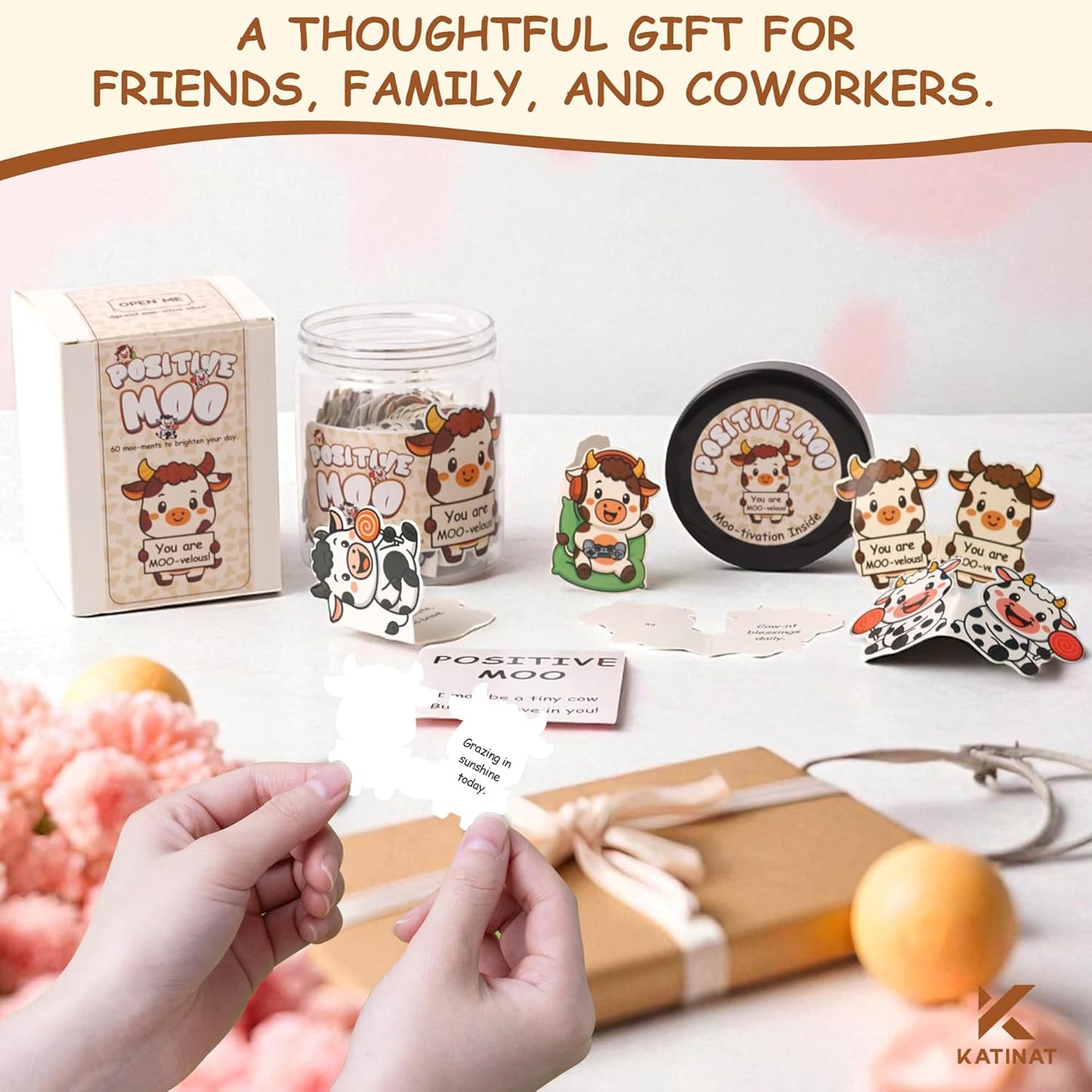 60 Positive Cow Gifts For Women Cow Lovers - Daily Affirmation Cards For Men Coworkers, Cute Friend Birthday Gifts For Women Teacher, Trendy Stuff Teenage Girl Gift For Christmas, Easter