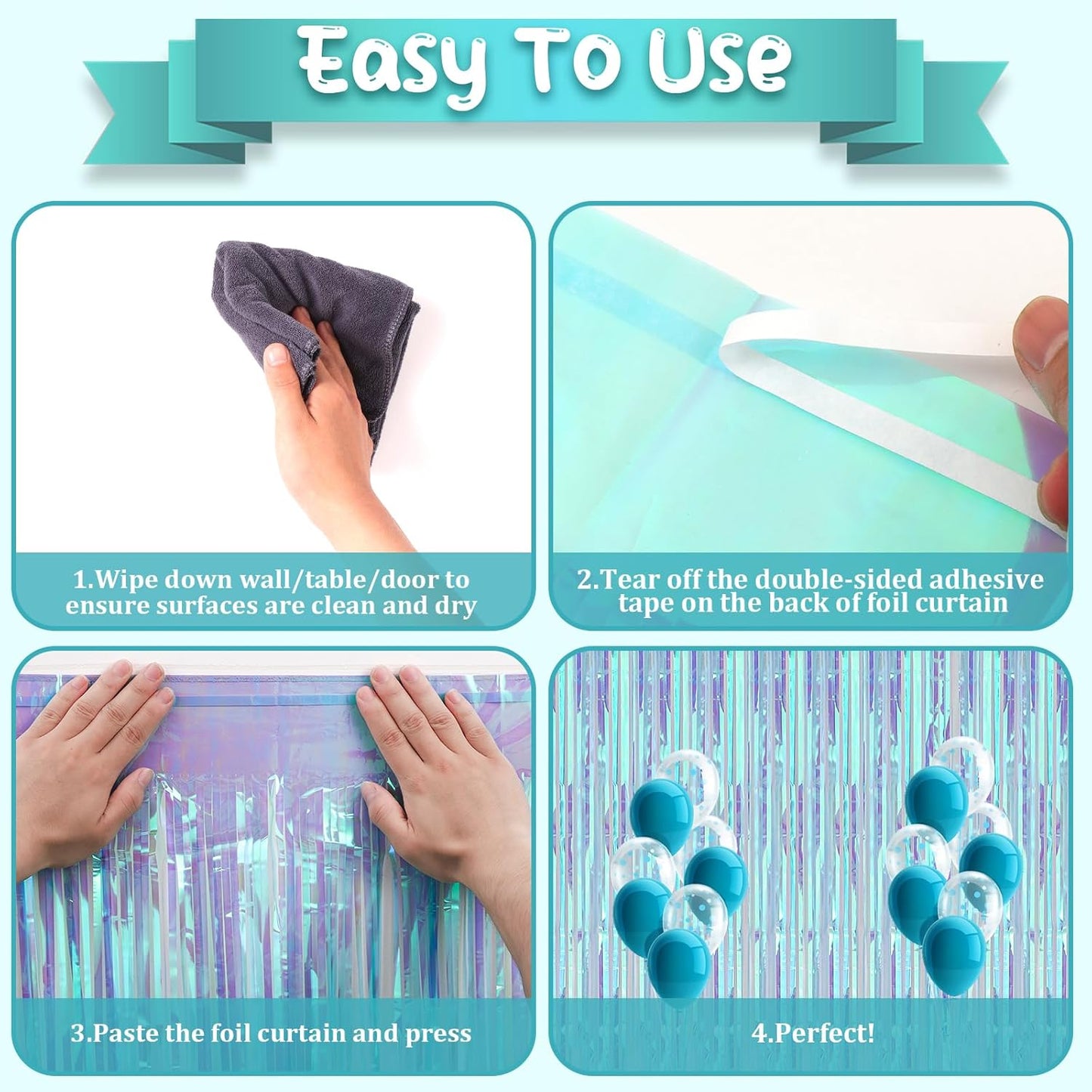 4 Pack 3.3x8.2 Feet Neon Iridescent Foil Fringe Backdrop Curtains, Tinsel Streamers Birthday Party Decorations, Fringe Backdrop for Graduation, Baby Shower, Gender Reveal, Disco Party