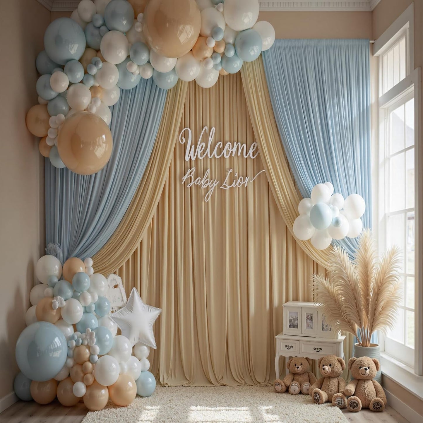 20×14 ft Wrinkle Free Beige Backdrop Curtain for Weddings Parties, 4 Panels 14ft Silky Polyester Wedding Drapes Backdrop Photo Back Drop Cloth for Birthday Baby Shower Photography Backgrounds