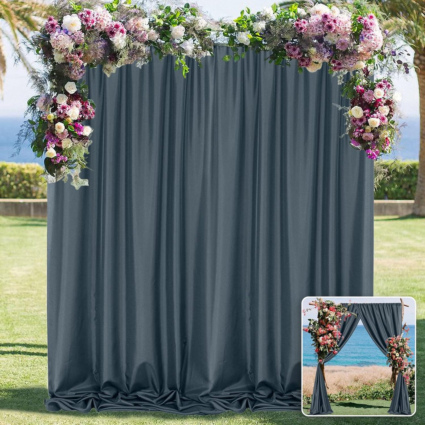 MYSKY HOME 10ft x 10ft Bluish Grey Curtains for Parties, Weddings, Stage, 5ft x 10ft, 2 Panels