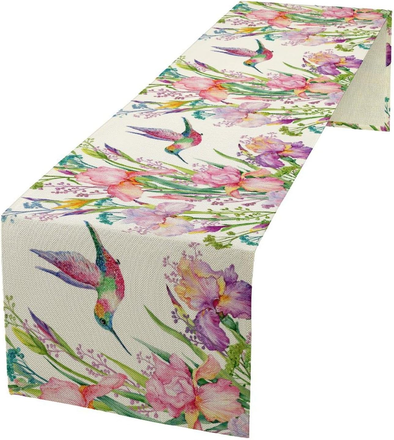 Hummingbird Table Runner,Pink Floral Country Style Table Runner for Kitchen Dining Table Home Party Decoration 13x108 Inch