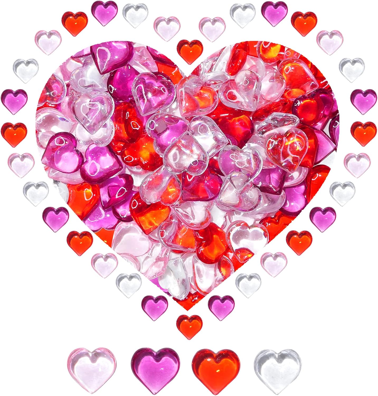 Acrylic Heart Gems for Valentine Vase Filler Decor,152 Pcs Red Pink Heart Shaped Stones for Wedding Valentines Bowl Filler,Table Scatter Decorations and Crafts