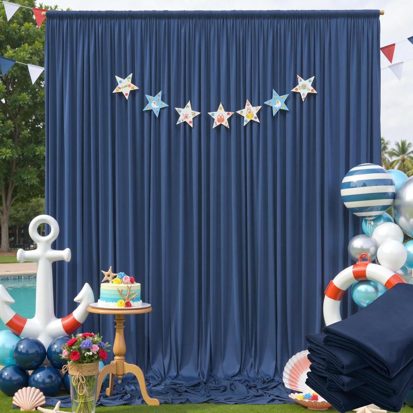 30×12ft Navy Blue Wrinkle Free Backdrop Curtain for Wedding Parties, 6 Panels 5×12ft Long Soft Silky Polyester Backdrop Drapes Photo Back Drop Curtains for Birthday Photography Background Cloth